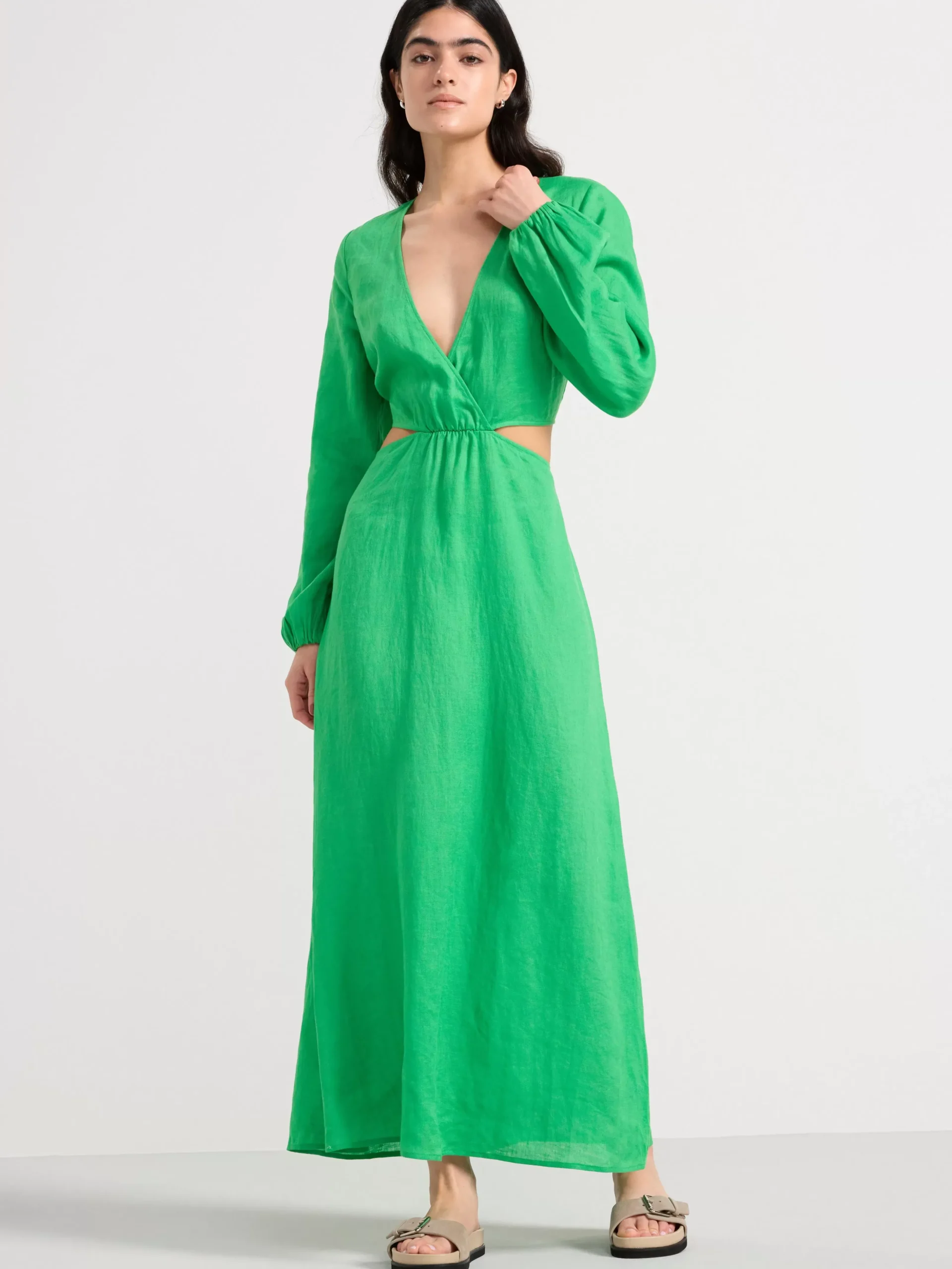 Klänningar>Lindex Linneklanning Med Cut-Outs Green