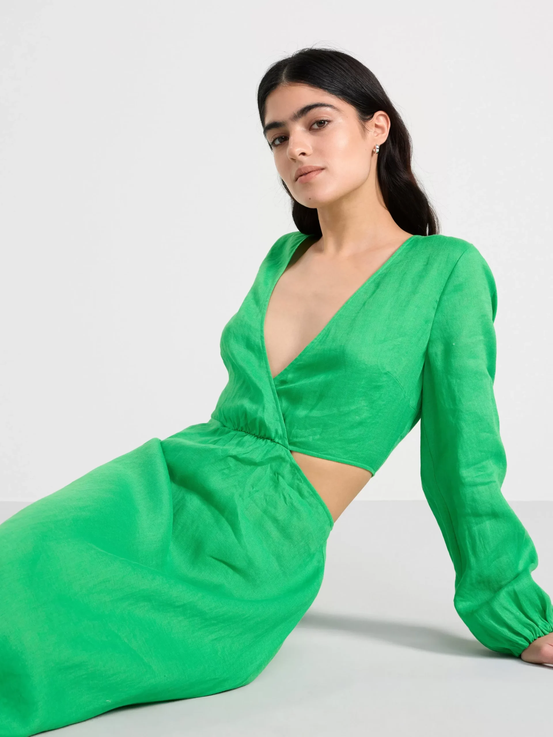 Klänningar>Lindex Linneklanning Med Cut-Outs Green