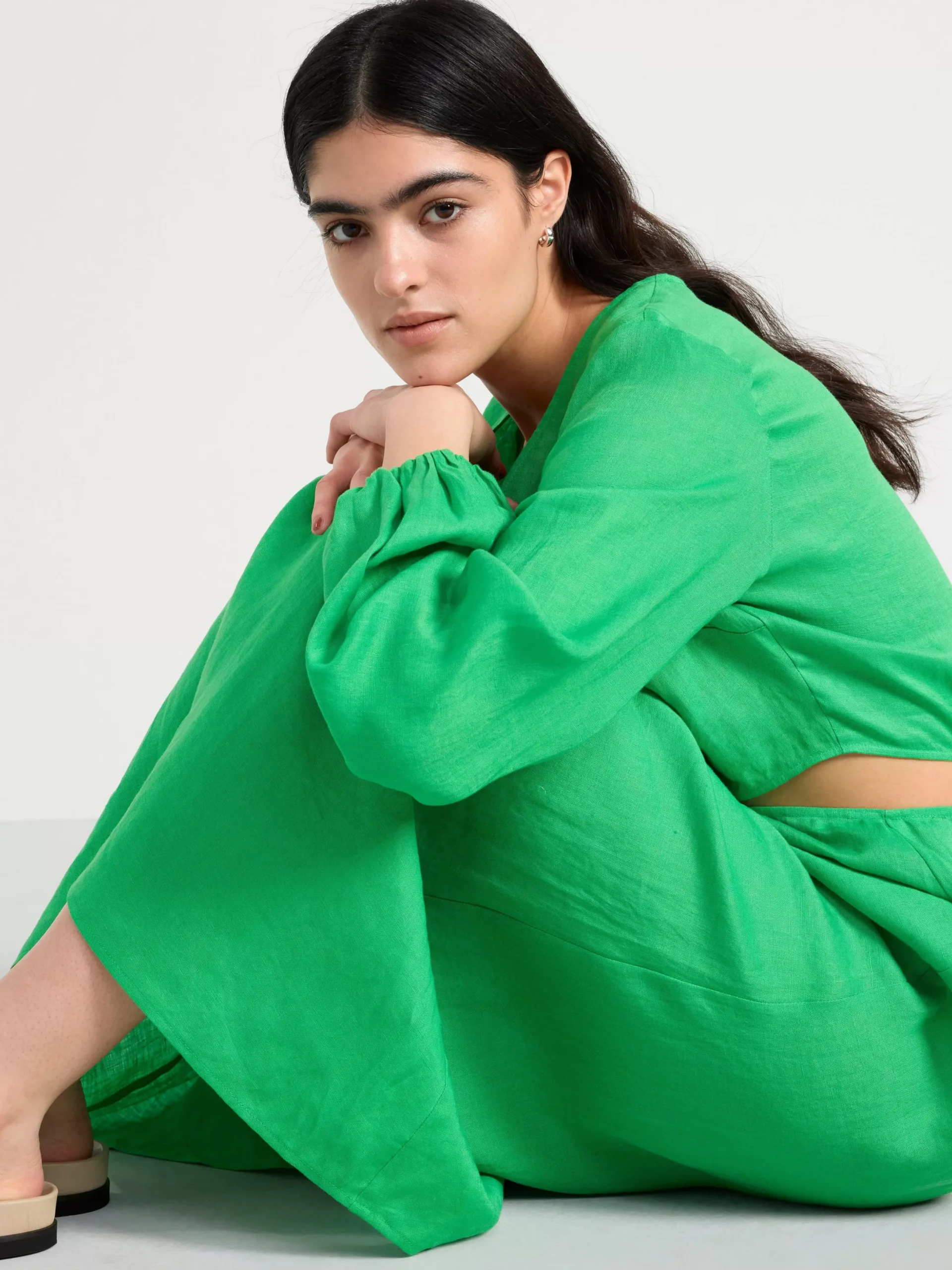 Klänningar>Lindex Linneklanning Med Cut-Outs Green