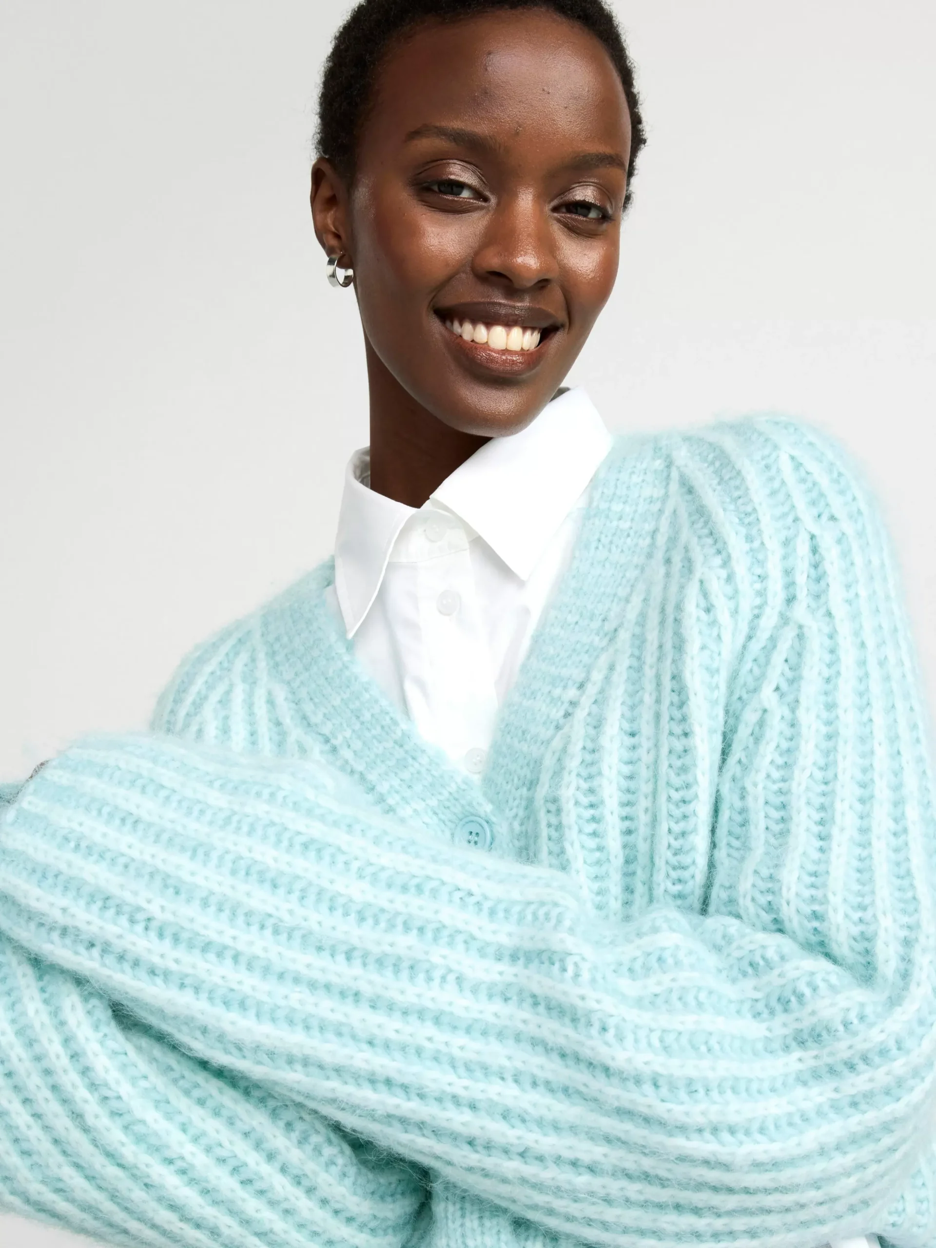 Tröjor & Cardigans>Lindex Lost Stickad Cardigan Light Blue