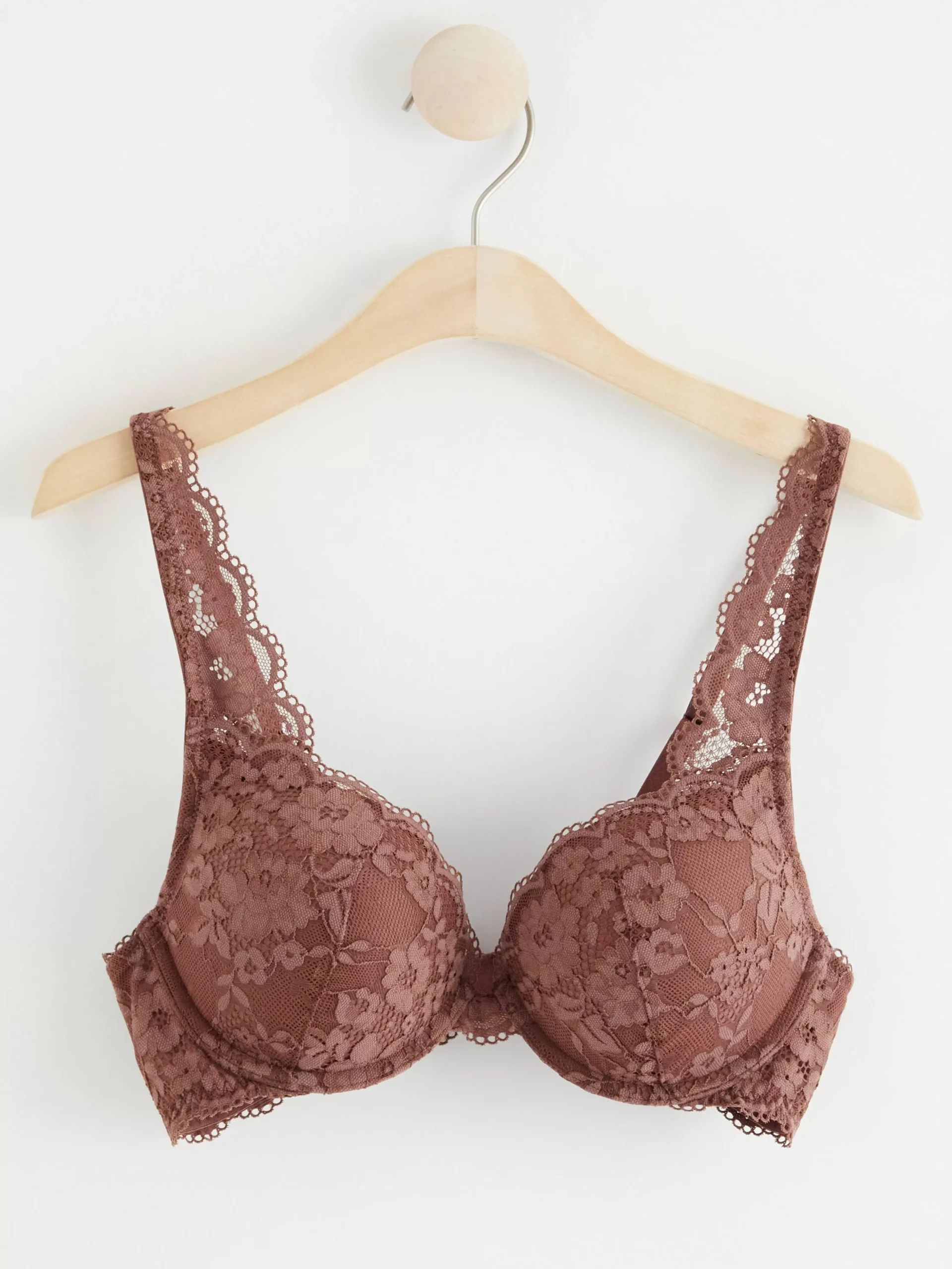 Bh>Lindex Malva Push-Up Bh Med Spets Dusty Brown