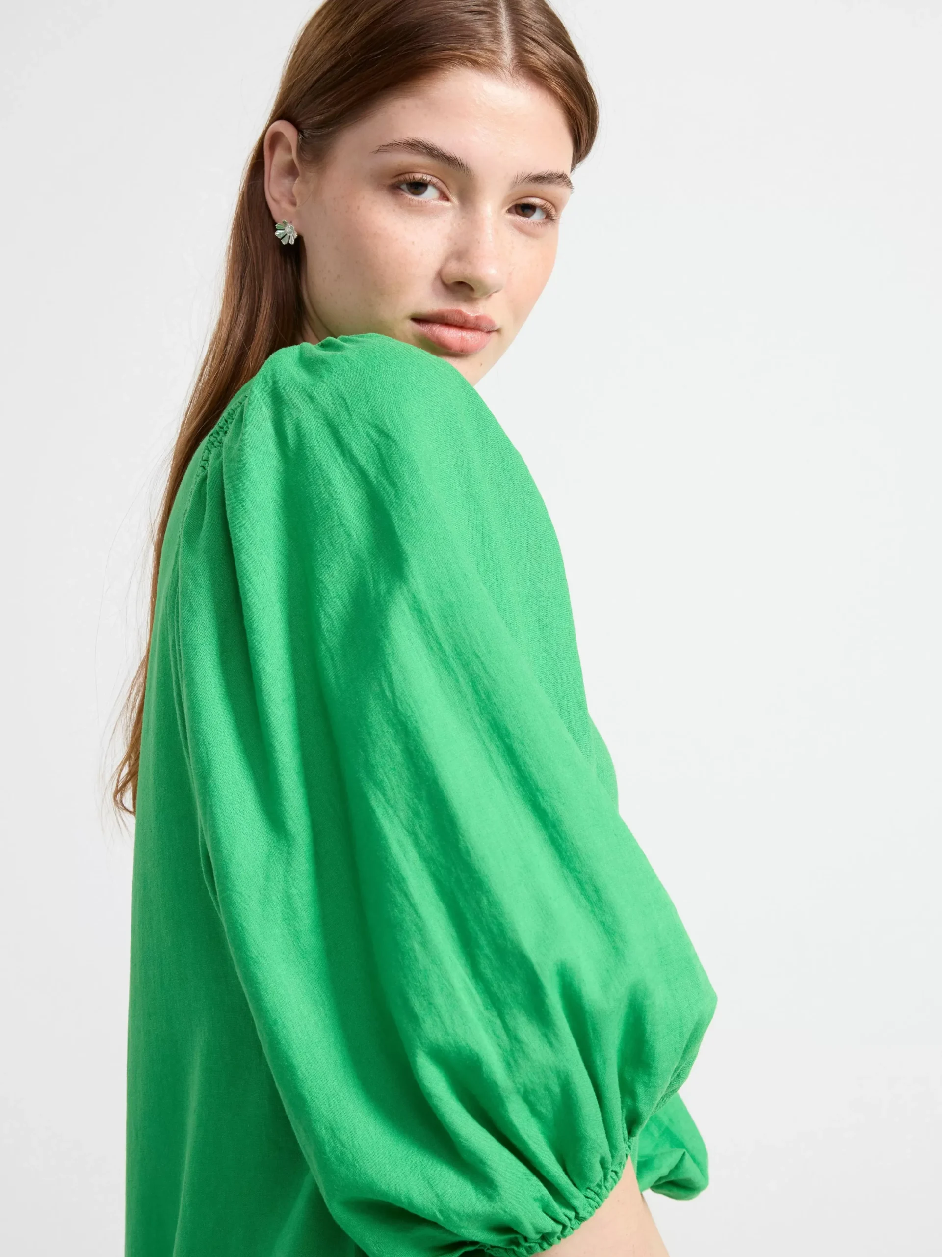 Klänningar>Lindex Midiklanning I Linneblandning Med Puffarm Green