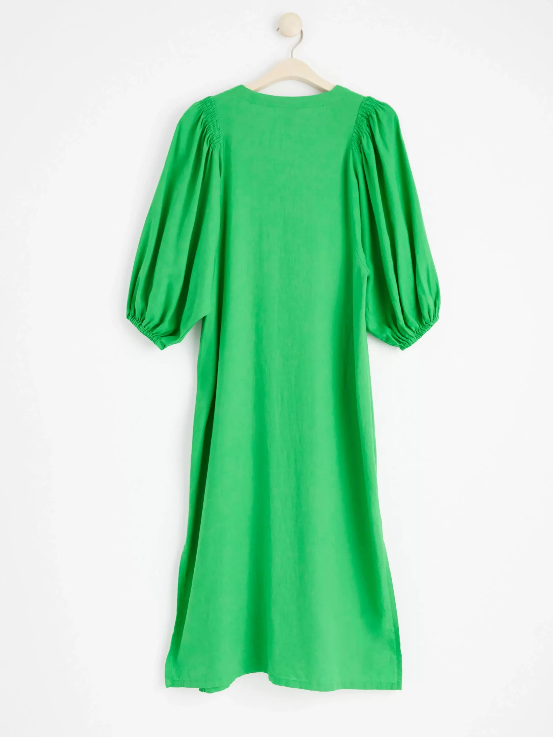 Klänningar>Lindex Midiklanning I Linneblandning Med Puffarm Green