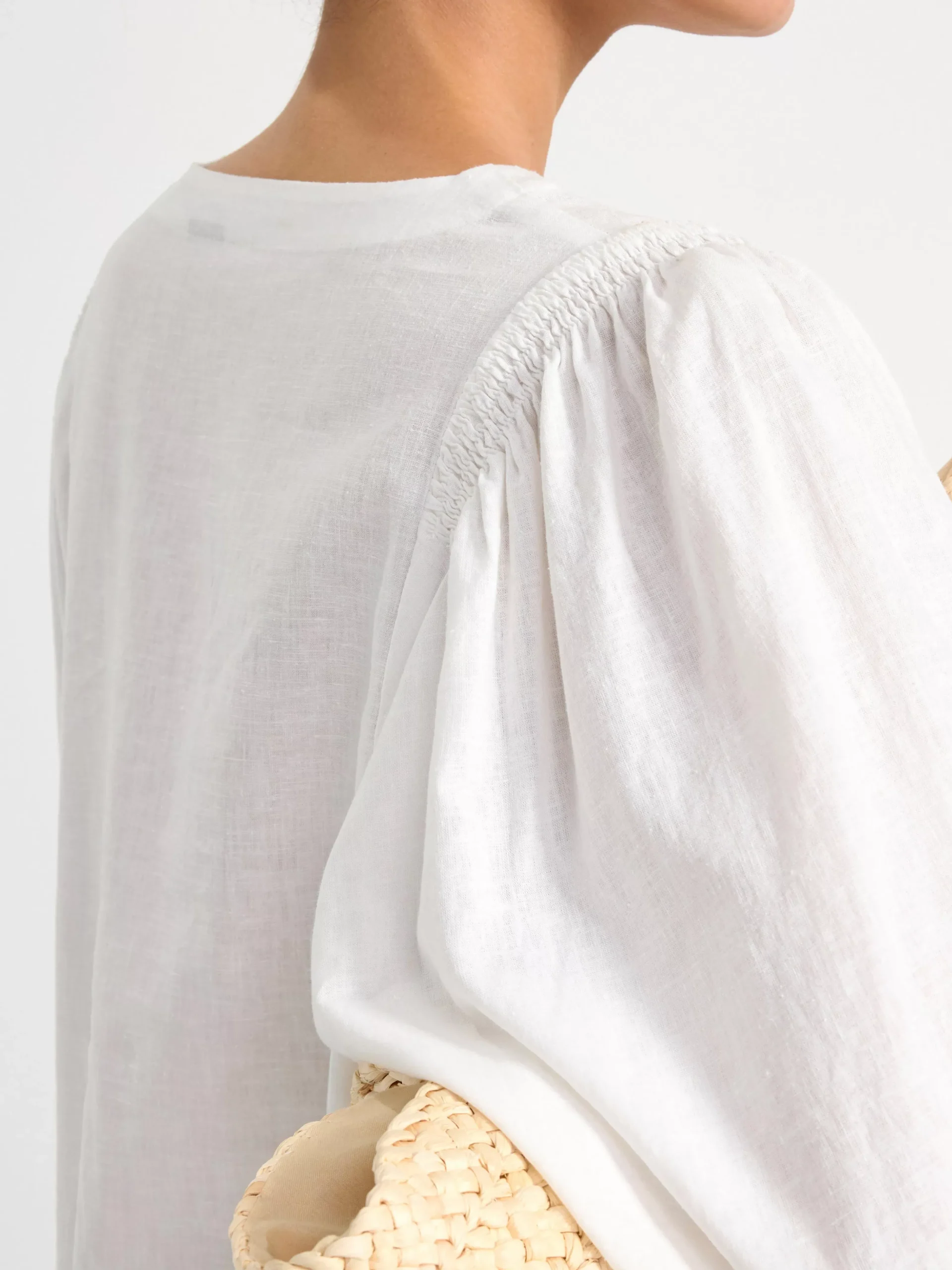 Klänningar>Lindex Midiklanning I Linneblandning Med Puffarm Off White