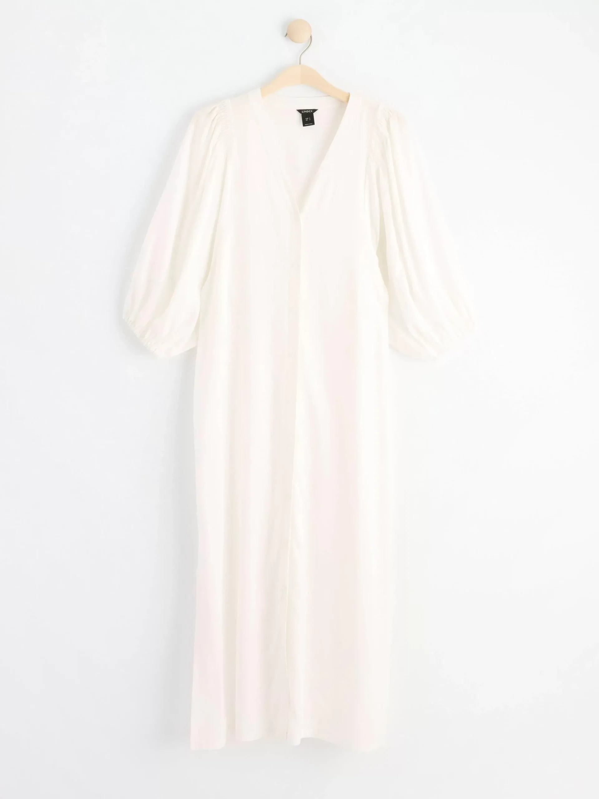 Klänningar>Lindex Midiklanning I Linneblandning Med Puffarm Off White