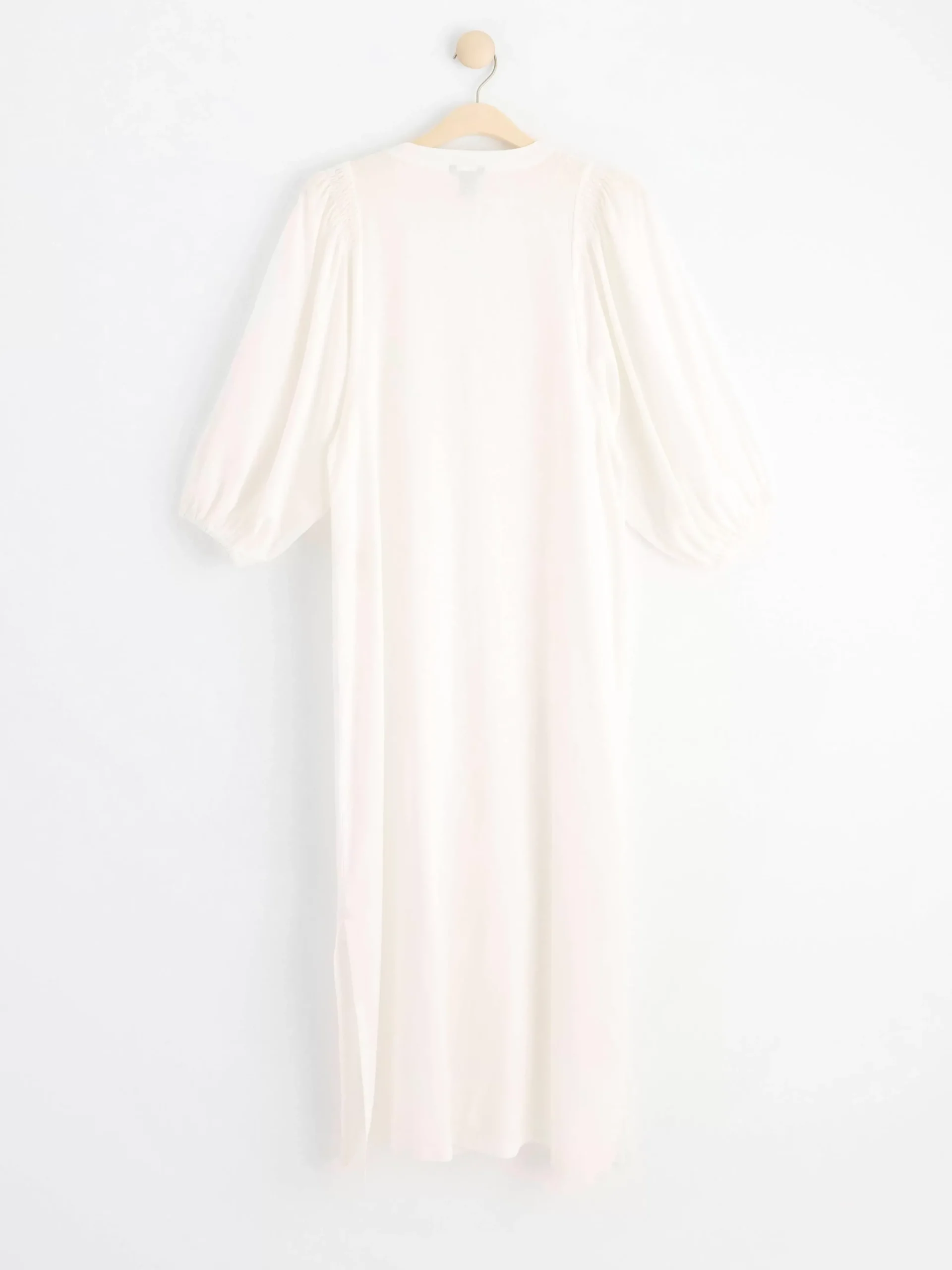 Klänningar>Lindex Midiklanning I Linneblandning Med Puffarm Off White