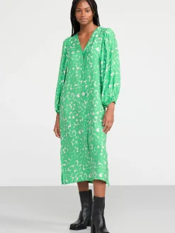 Klänningar>Lindex Midiklanning Med Puffarm Green