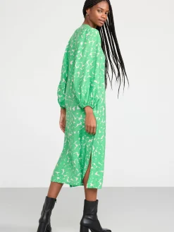 Klänningar>Lindex Midiklanning Med Puffarm Green