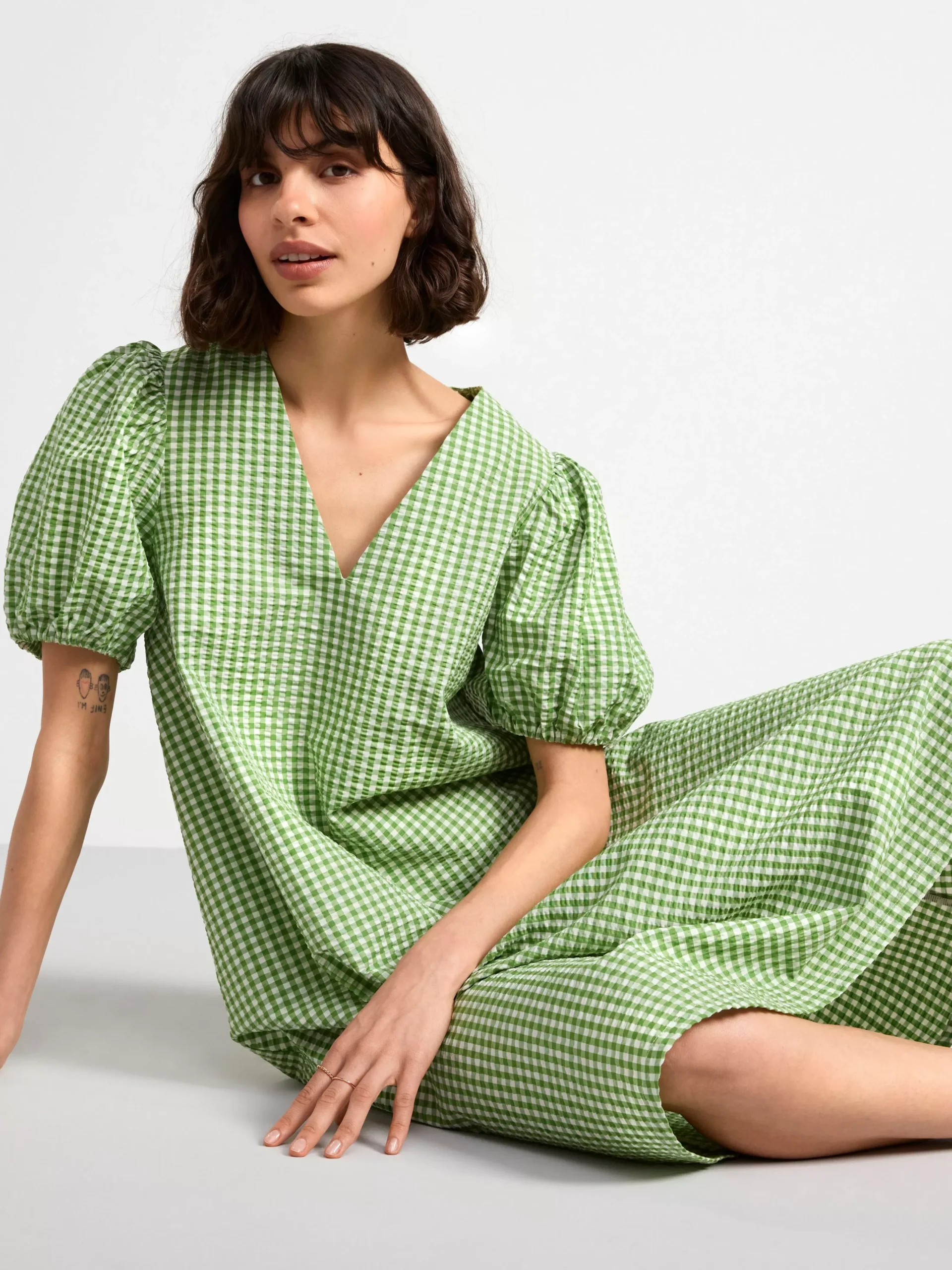 Klänningar>Lindex Midiklanning Med Puffarm Dark Lime