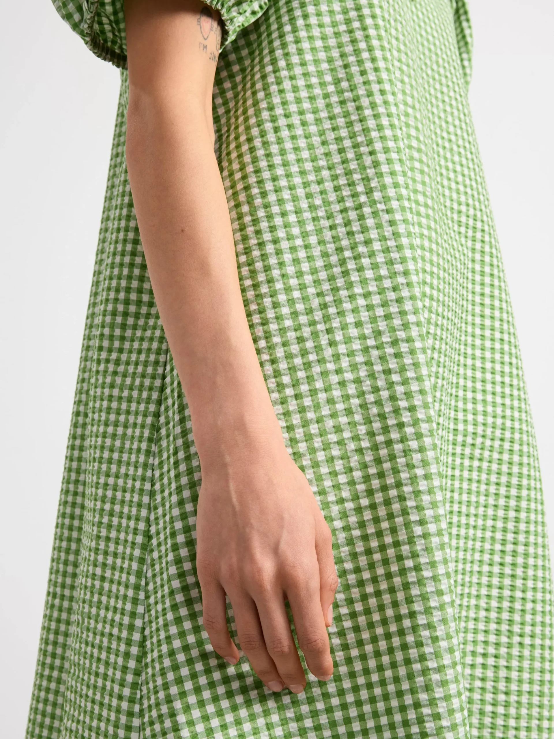 Klänningar>Lindex Midiklanning Med Puffarm Dark Lime