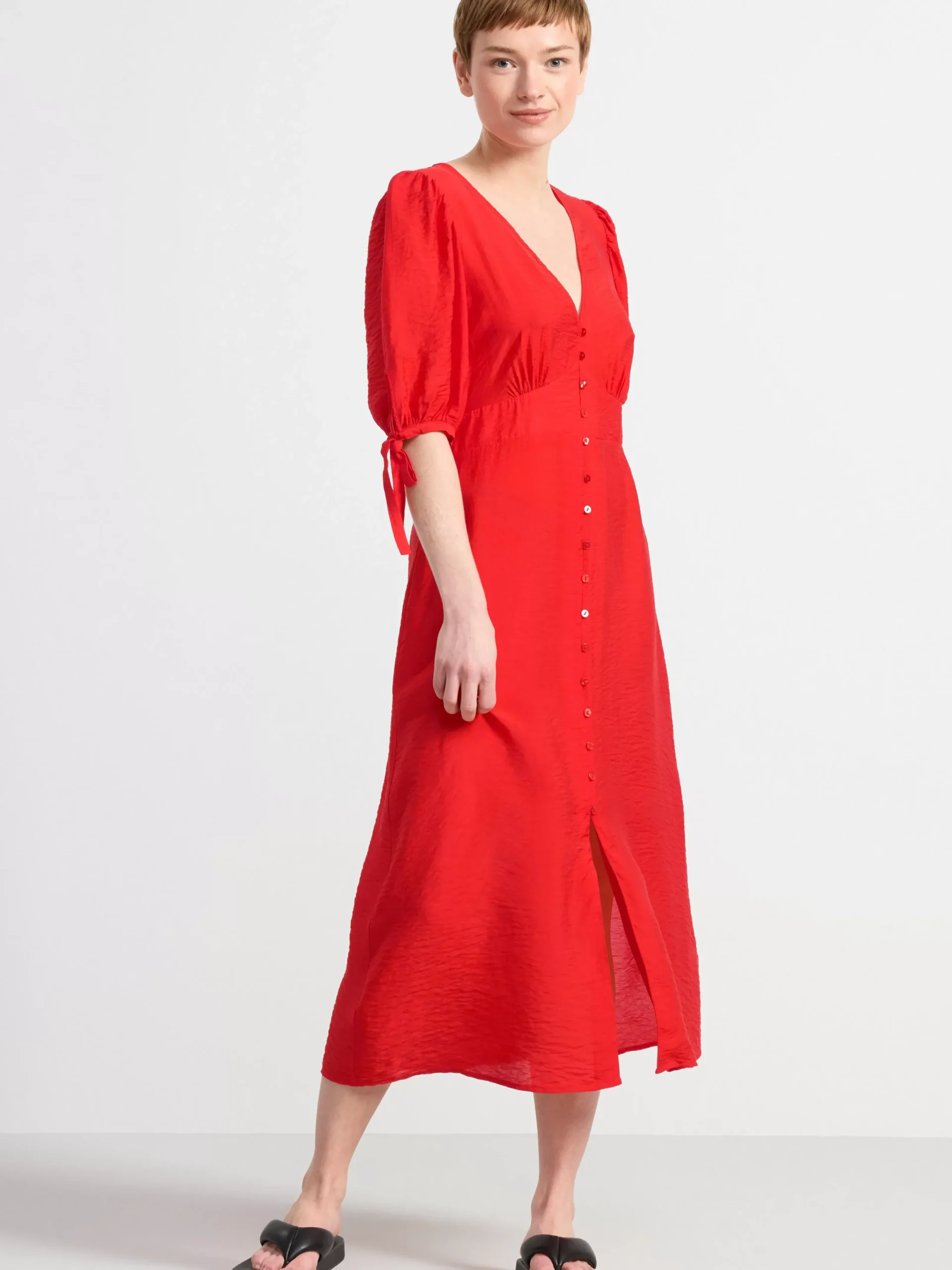 Klänningar>Lindex Midiklanning Med Puffarm Red
