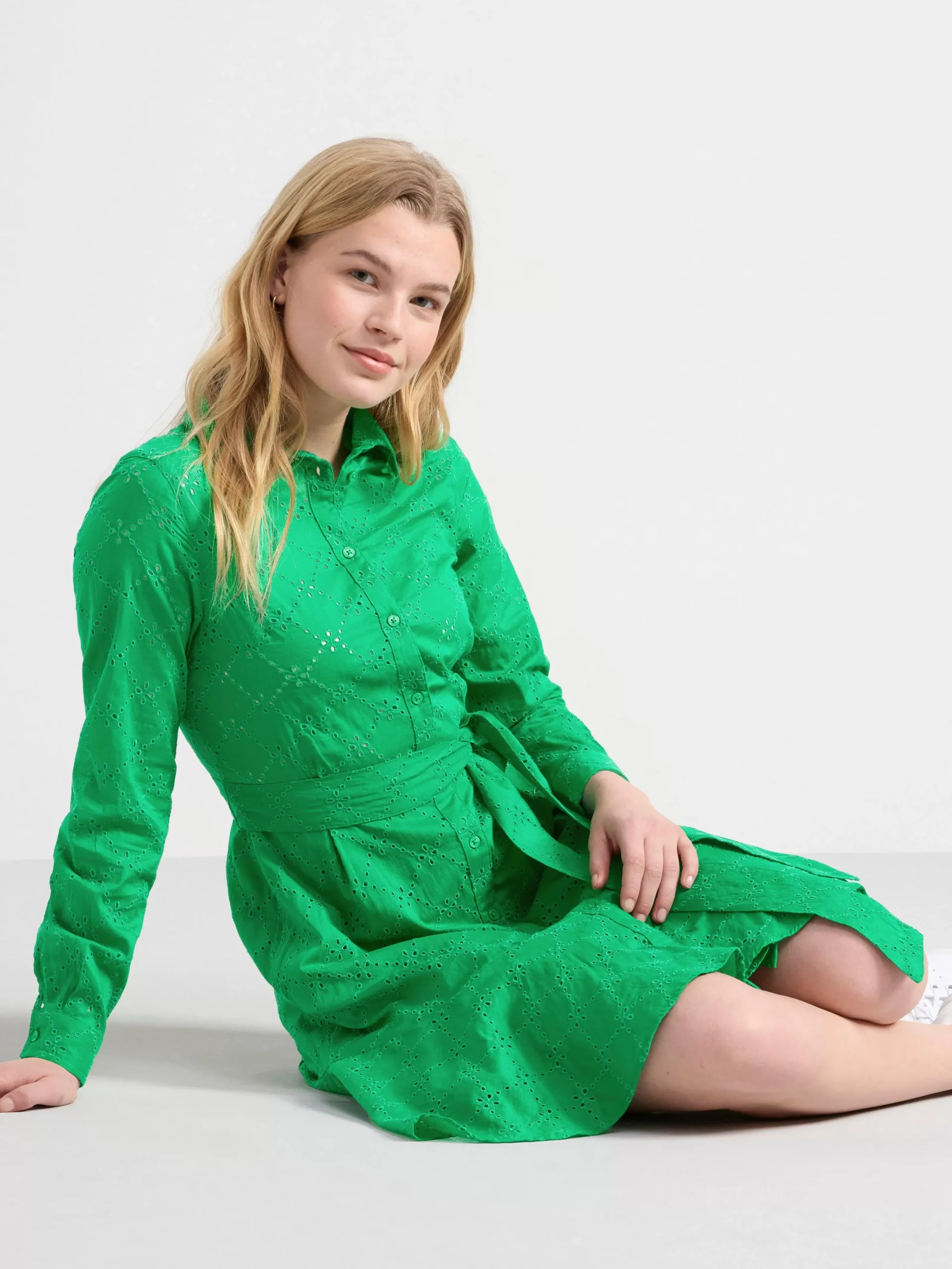 Klänningar>Lindex Mini-Skjortklanning Med Broderie Anglaise Green