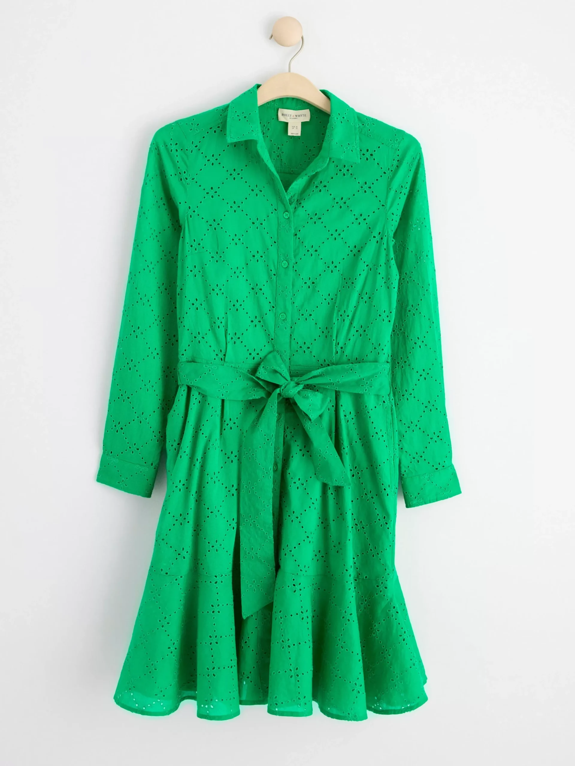 Klänningar>Lindex Mini-Skjortklanning Med Broderie Anglaise Green