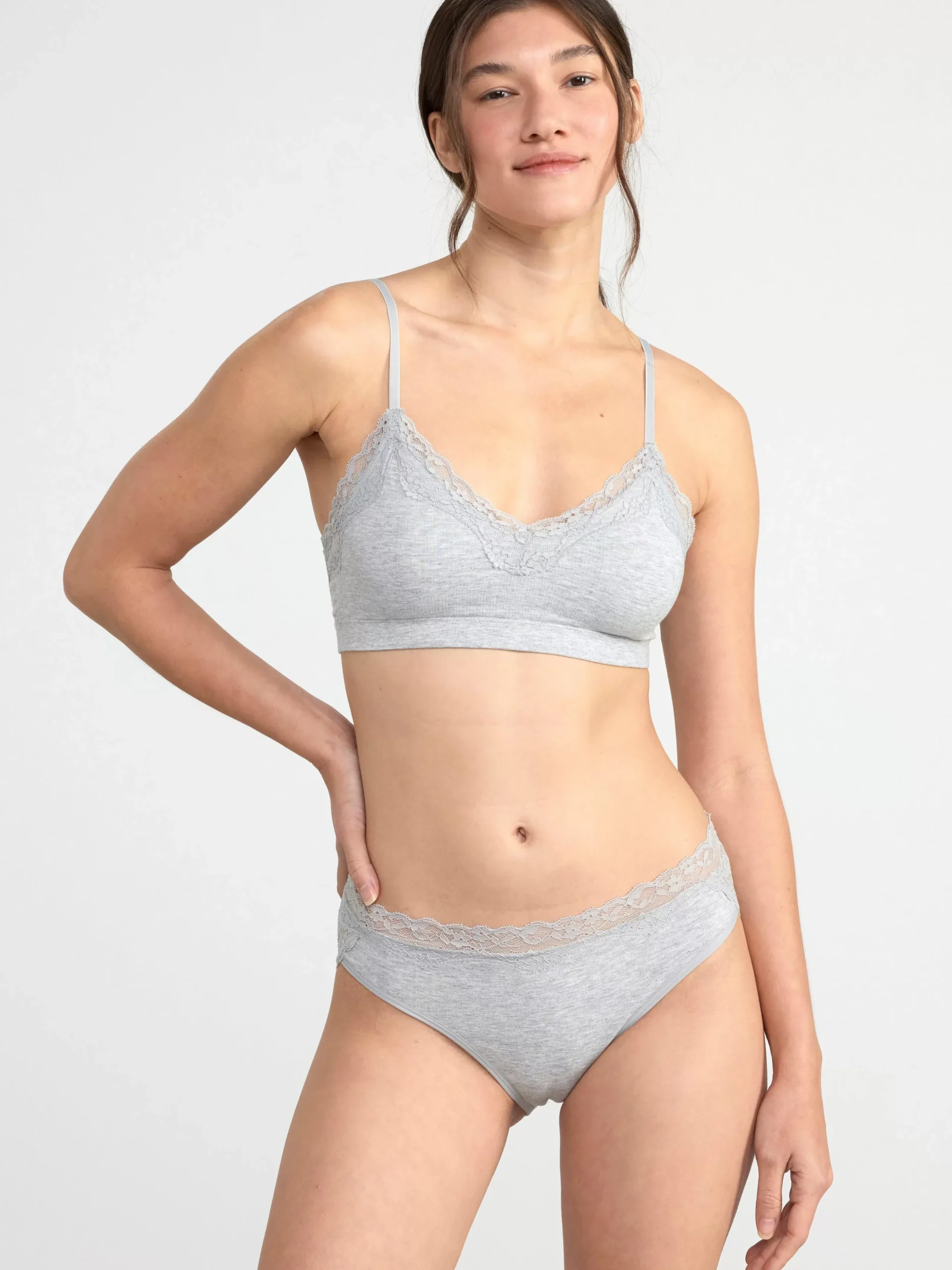 Bh>Lindex Mjuk Bh Med Spets Light Grey Melange