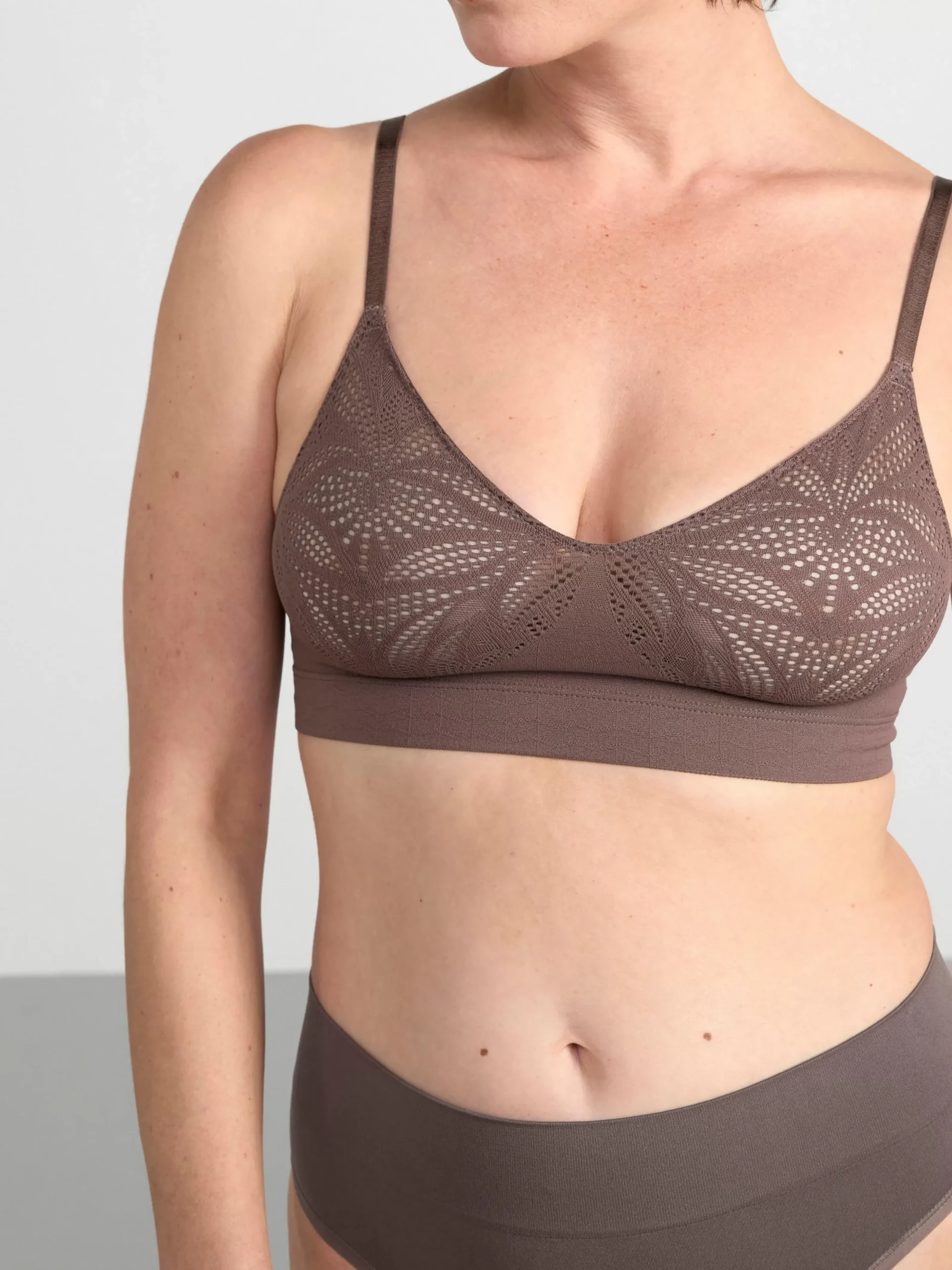 Bh>Lindex Mjuk Inntrix-Spetsbeha Utan Sommar Dark Dusty Brown