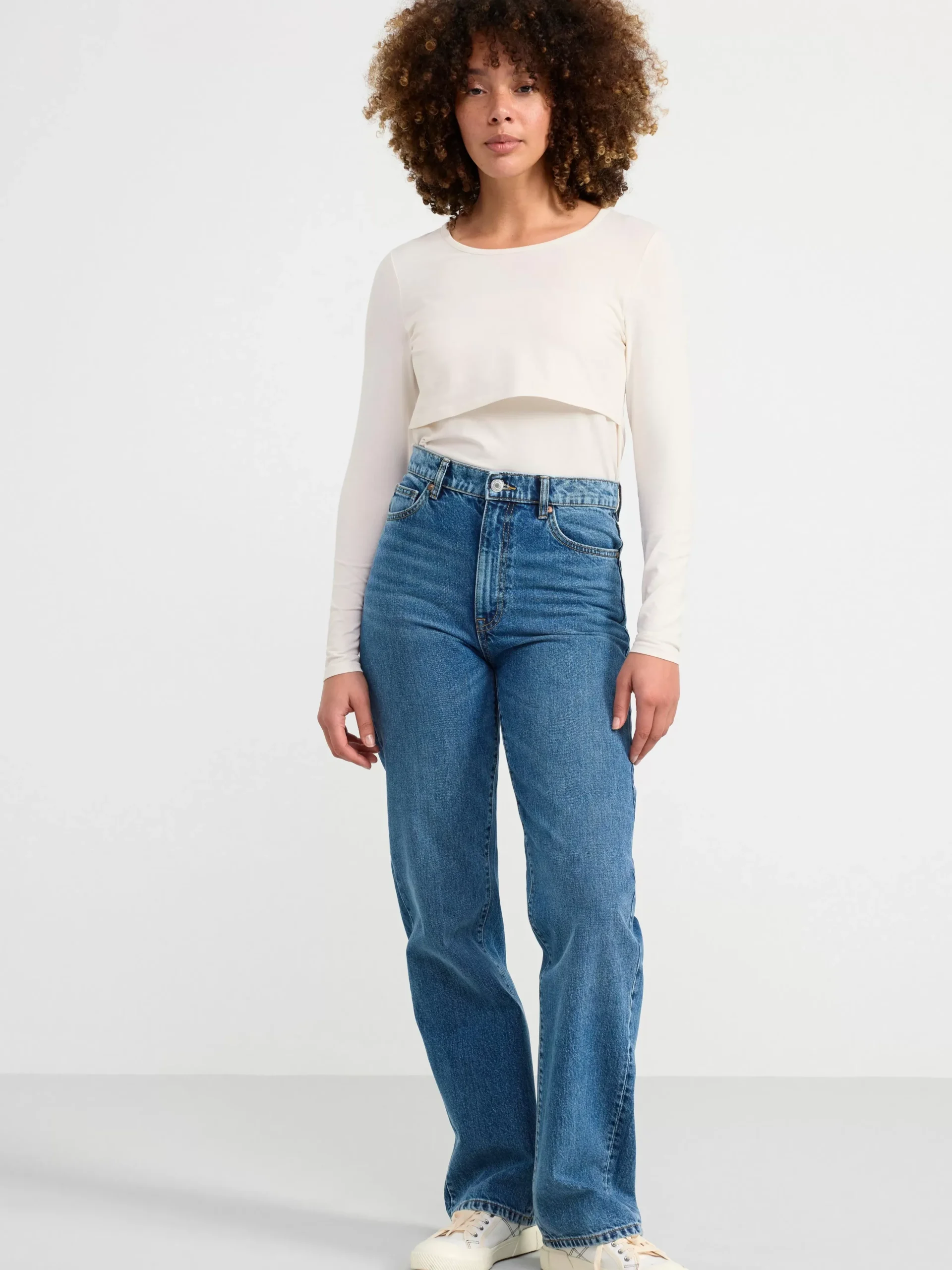 Toppar & T-Shirts>Lindex Mom Langarmad Amningstopp Light White