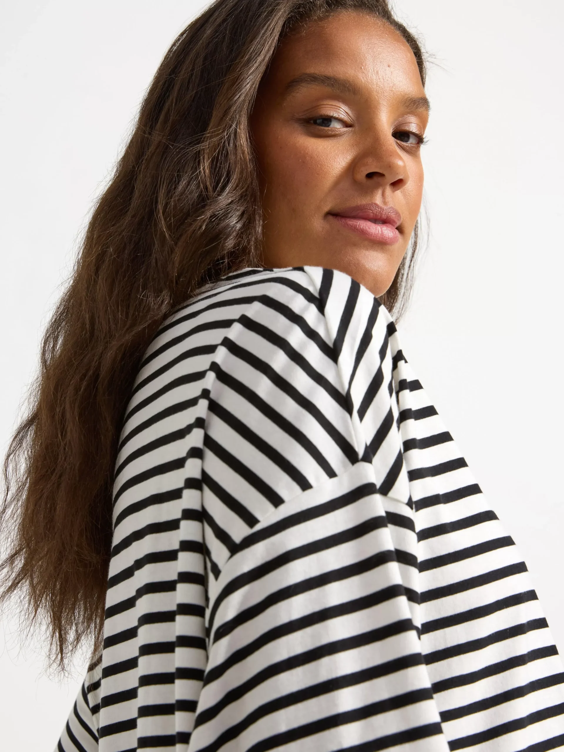 Toppar & T-Shirts>Lindex Mom Langarmad Topp Med Rander Light White