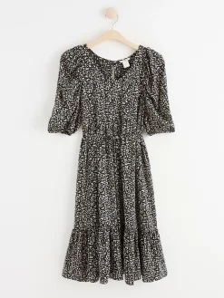 Klänningar>Lindex Mom Monstrad Klanning Med Puffarm Black