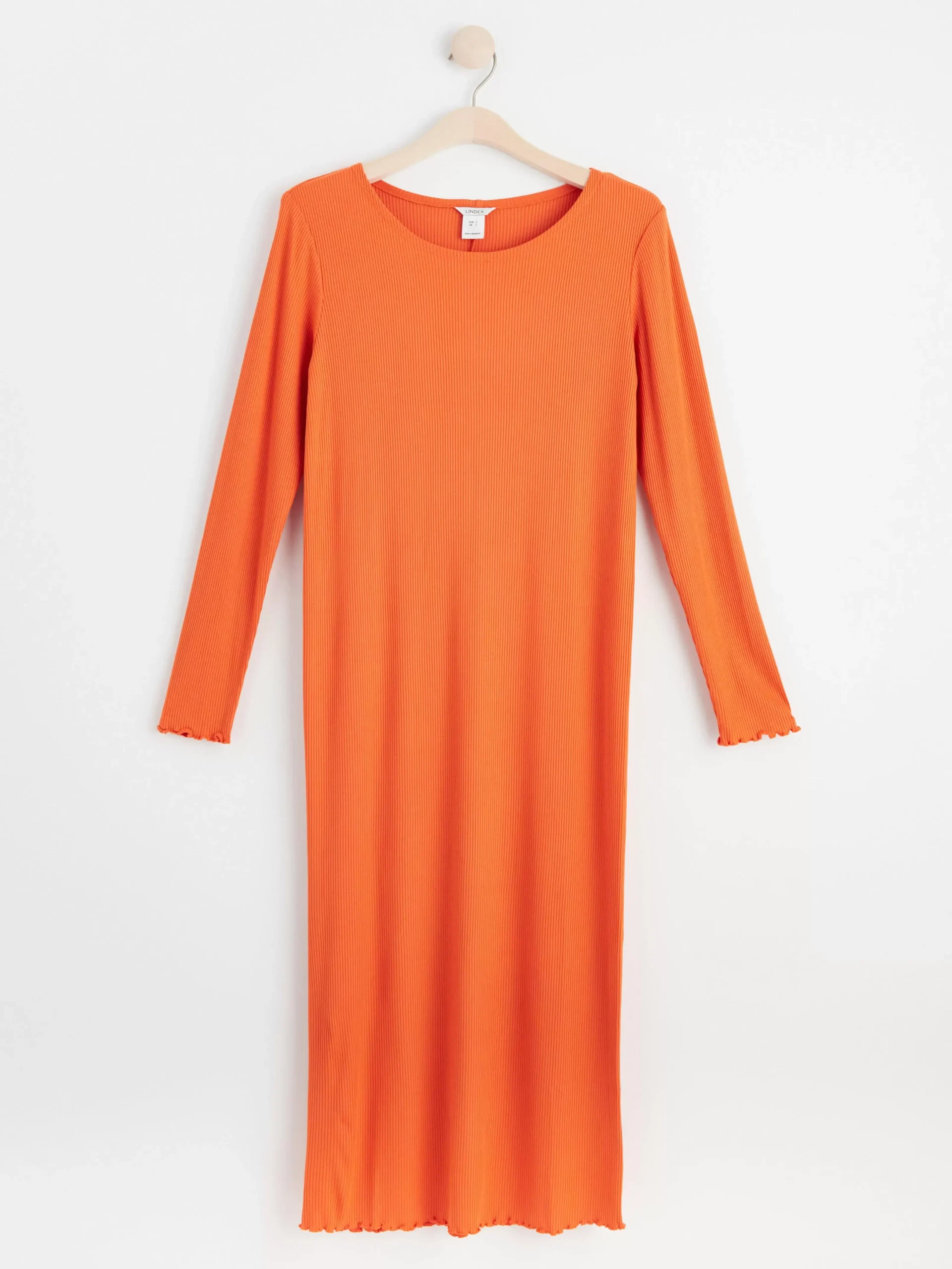 Klänningar>Lindex Mom Ribbad Klanning Med Lang Arm Dusty Orange