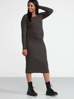 Klänningar>Lindex Mom Ribbad Klanning Med Lang Arm Black