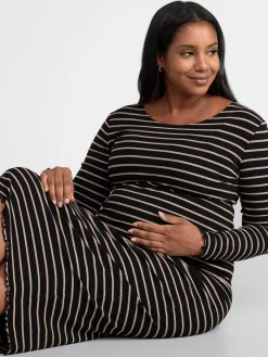 Klänningar>Lindex Mom Ribbad Klanning Med Lang Arm Black