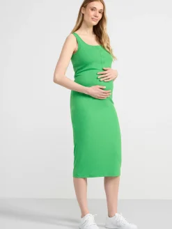 Klänningar>Lindex Mom Ribbad Trikaklanning Strong Green