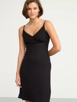 Nattplagg>Lindex Mom Ribbat Nattlinne Med Spets Black
