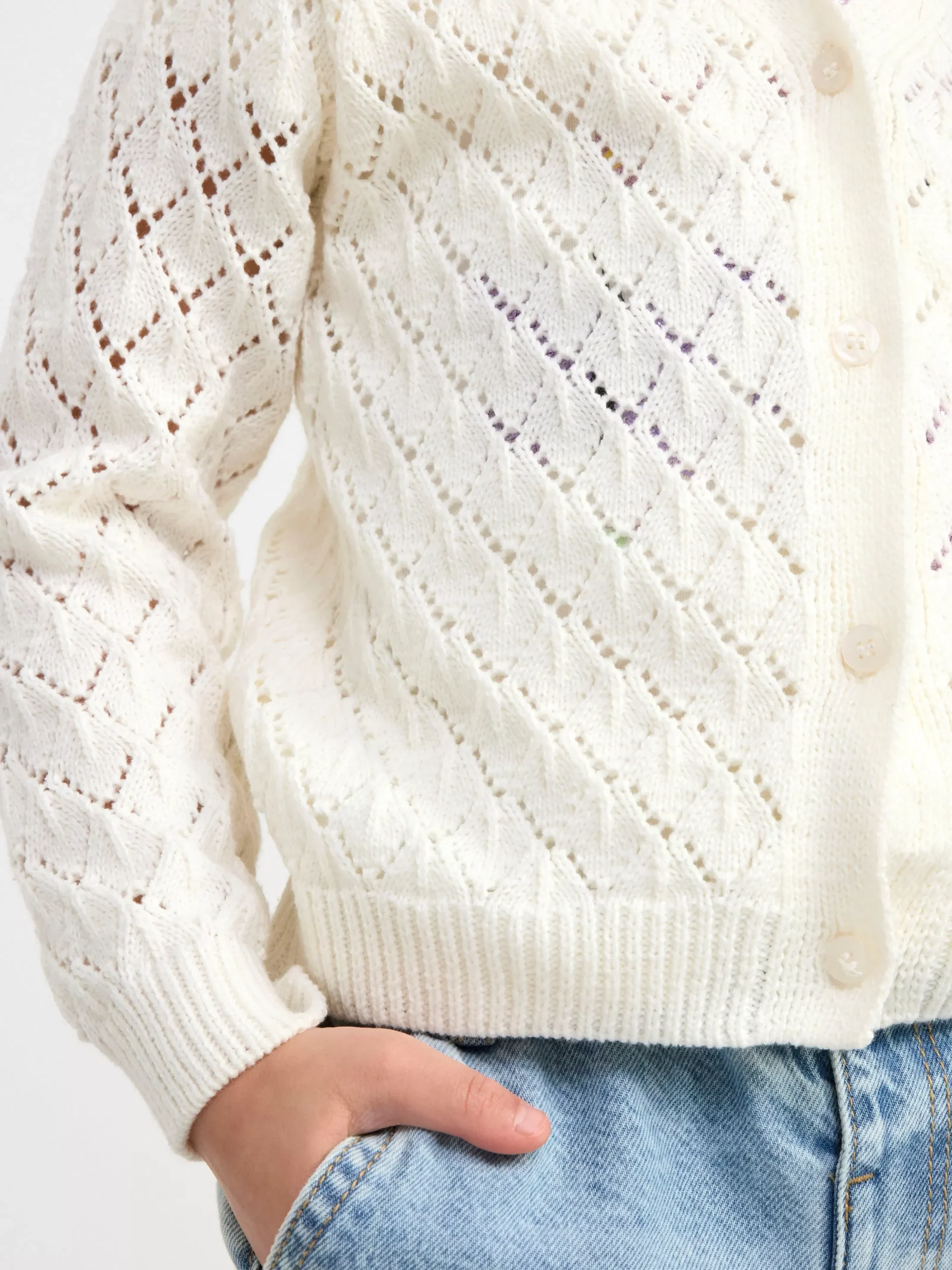 Tröjor & Cardigans>Lindex Monsterstickad Cardigan Light Dusty White