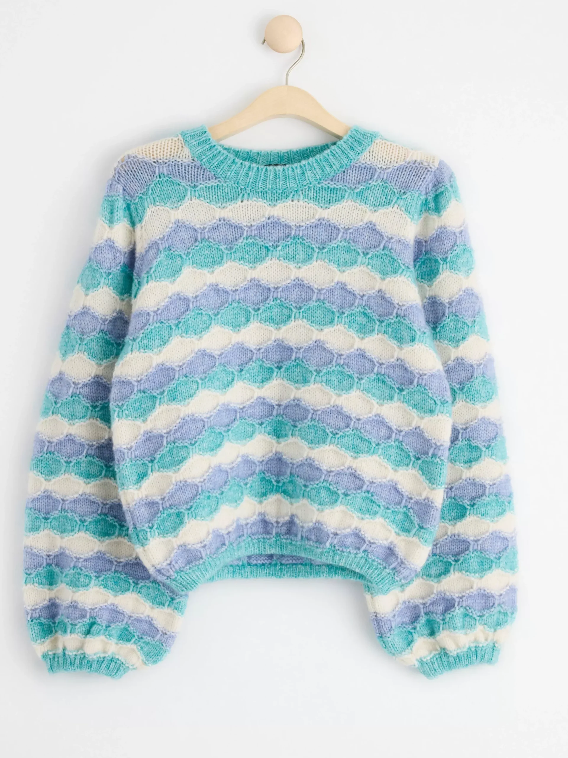 Tröjor & Cardigans>Lindex Monsterstickad Troja Med Rander Turqoise