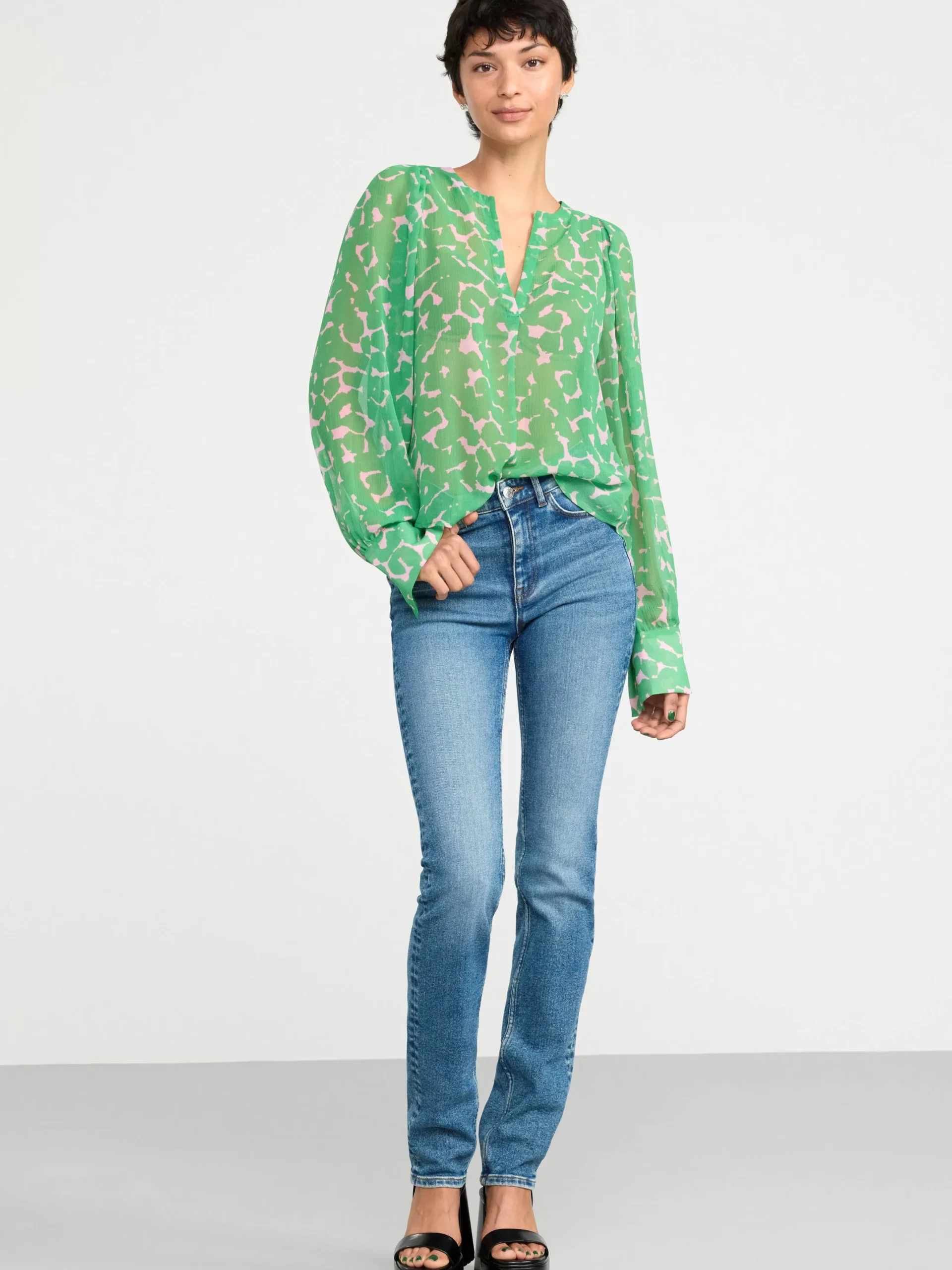 Blusar & Skjortor>Lindex Monstrad Blus I Chiffong Green