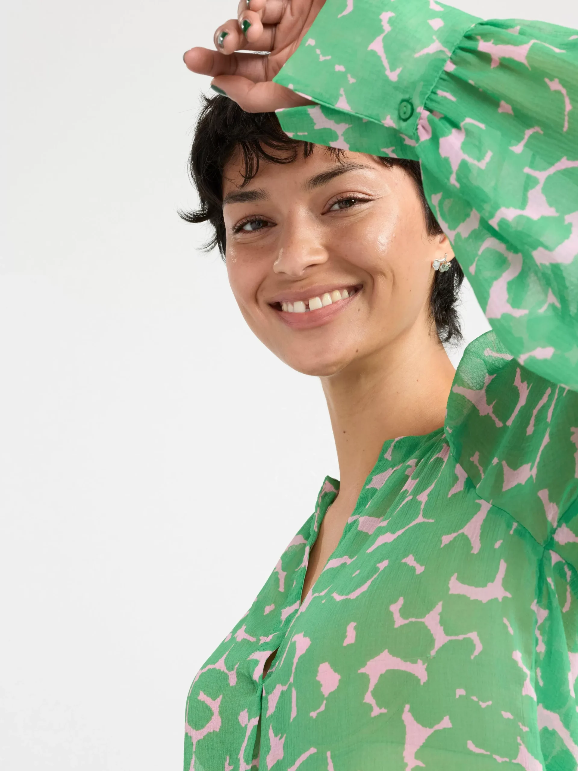 Blusar & Skjortor>Lindex Monstrad Blus I Chiffong Green
