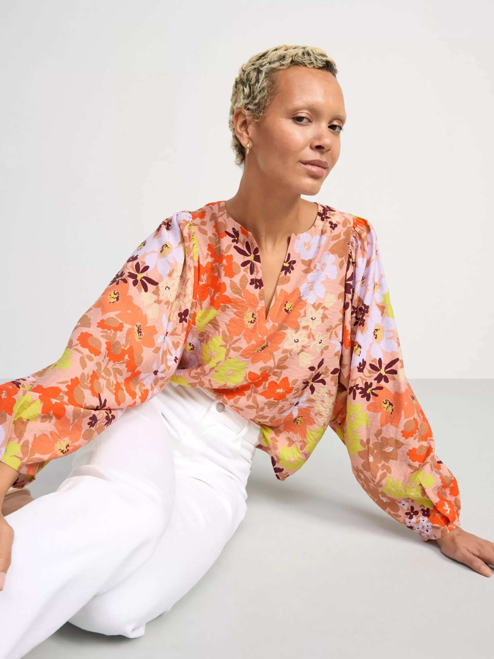 Blusar & Skjortor>Lindex Monstrad Blus Med Puffarm Coral