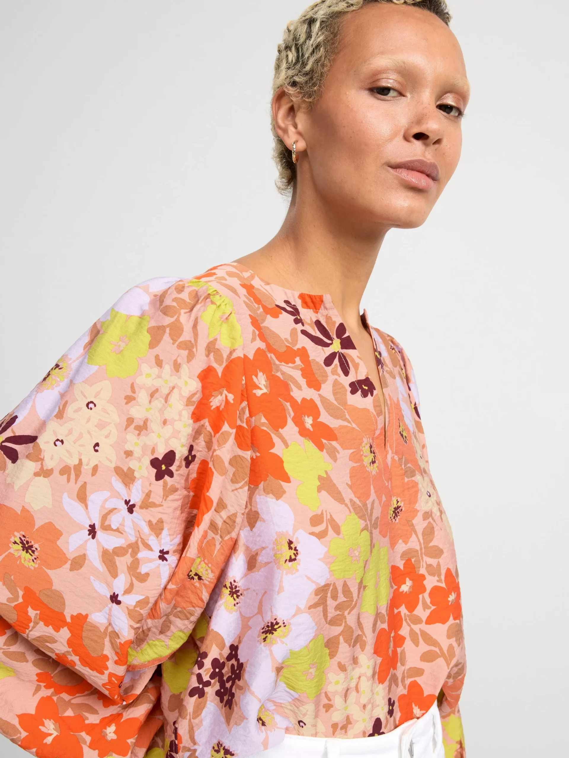 Blusar & Skjortor>Lindex Monstrad Blus Med Puffarm Coral
