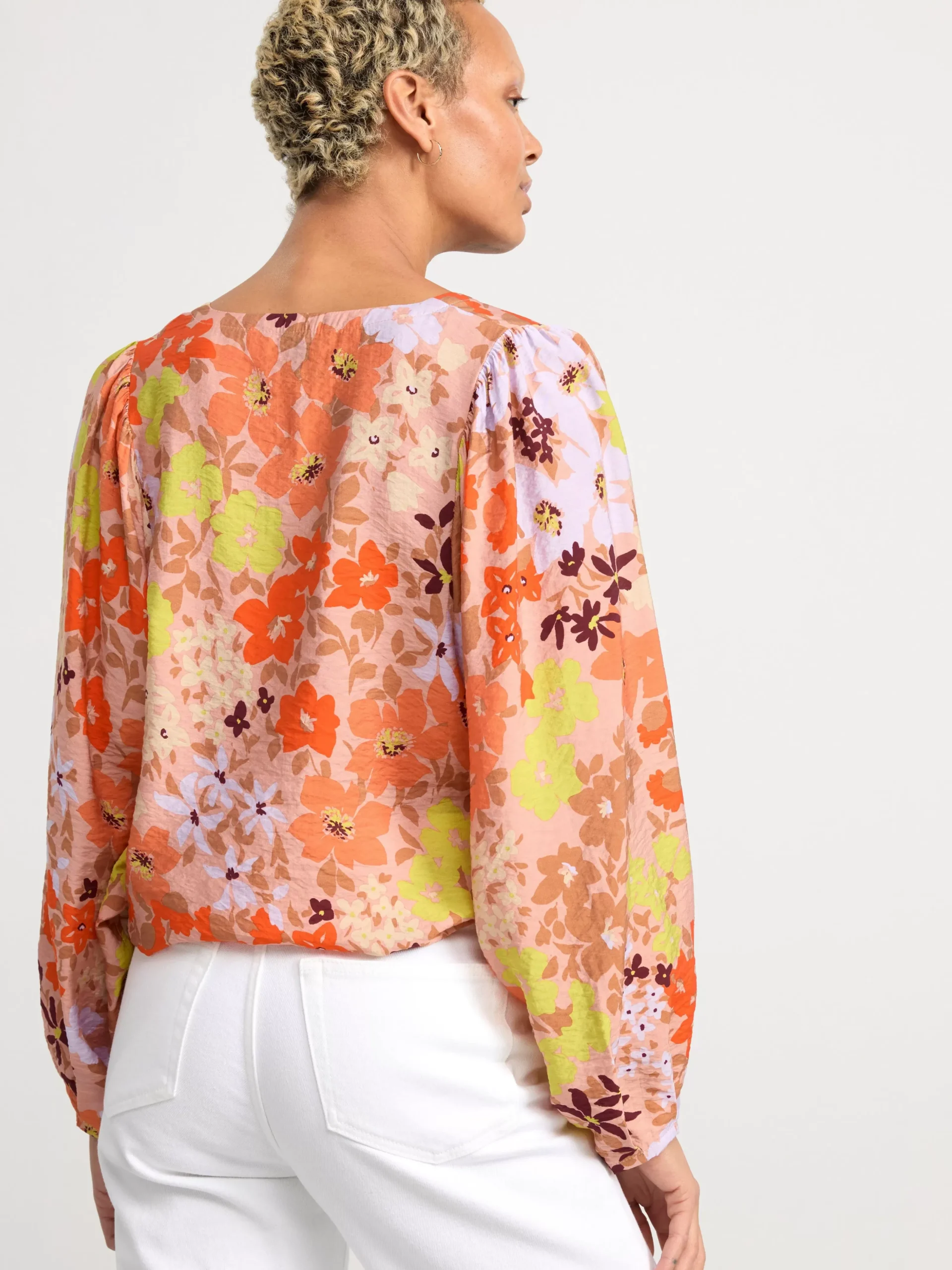 Blusar & Skjortor>Lindex Monstrad Blus Med Puffarm Coral