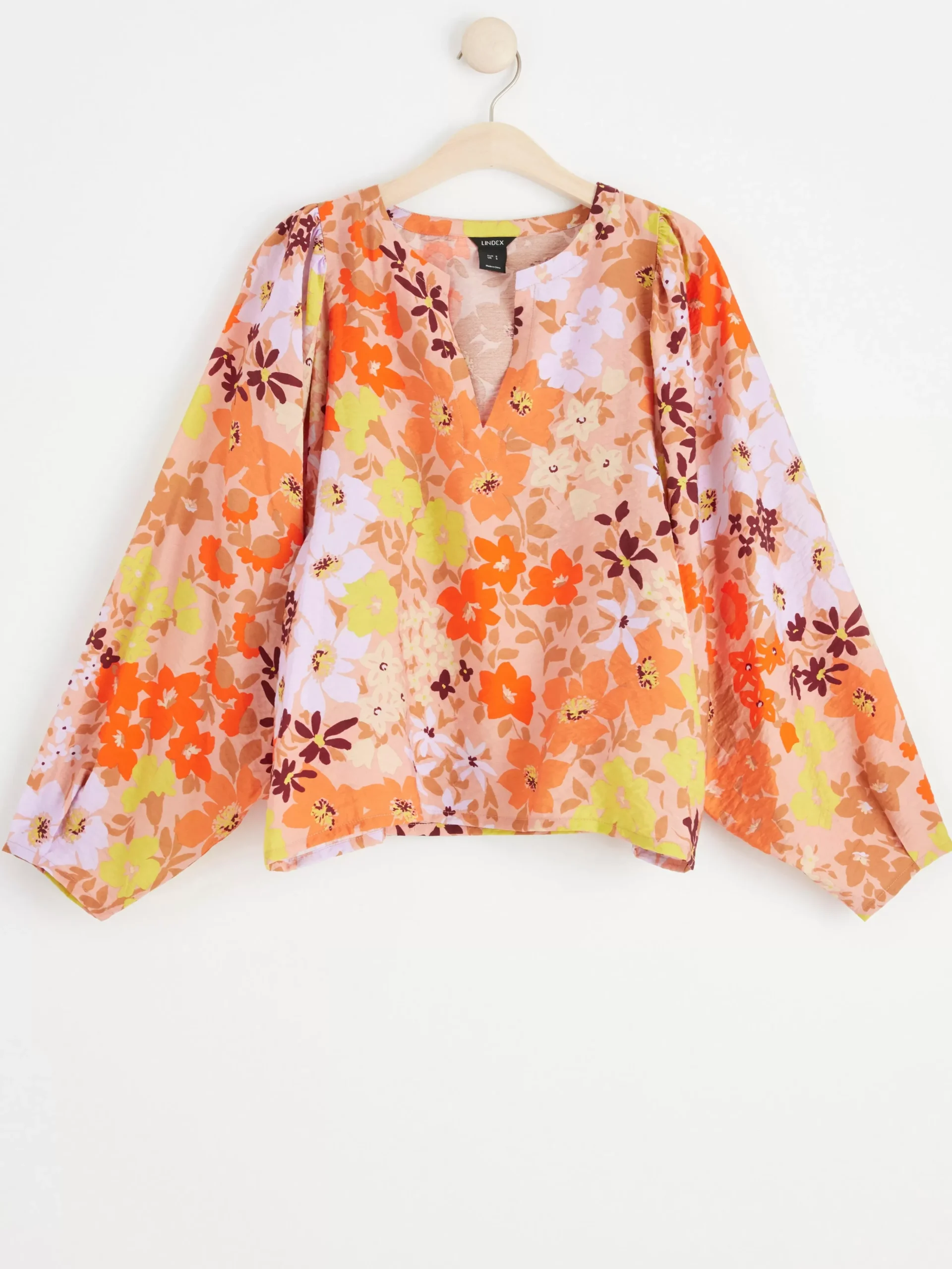 Blusar & Skjortor>Lindex Monstrad Blus Med Puffarm Coral