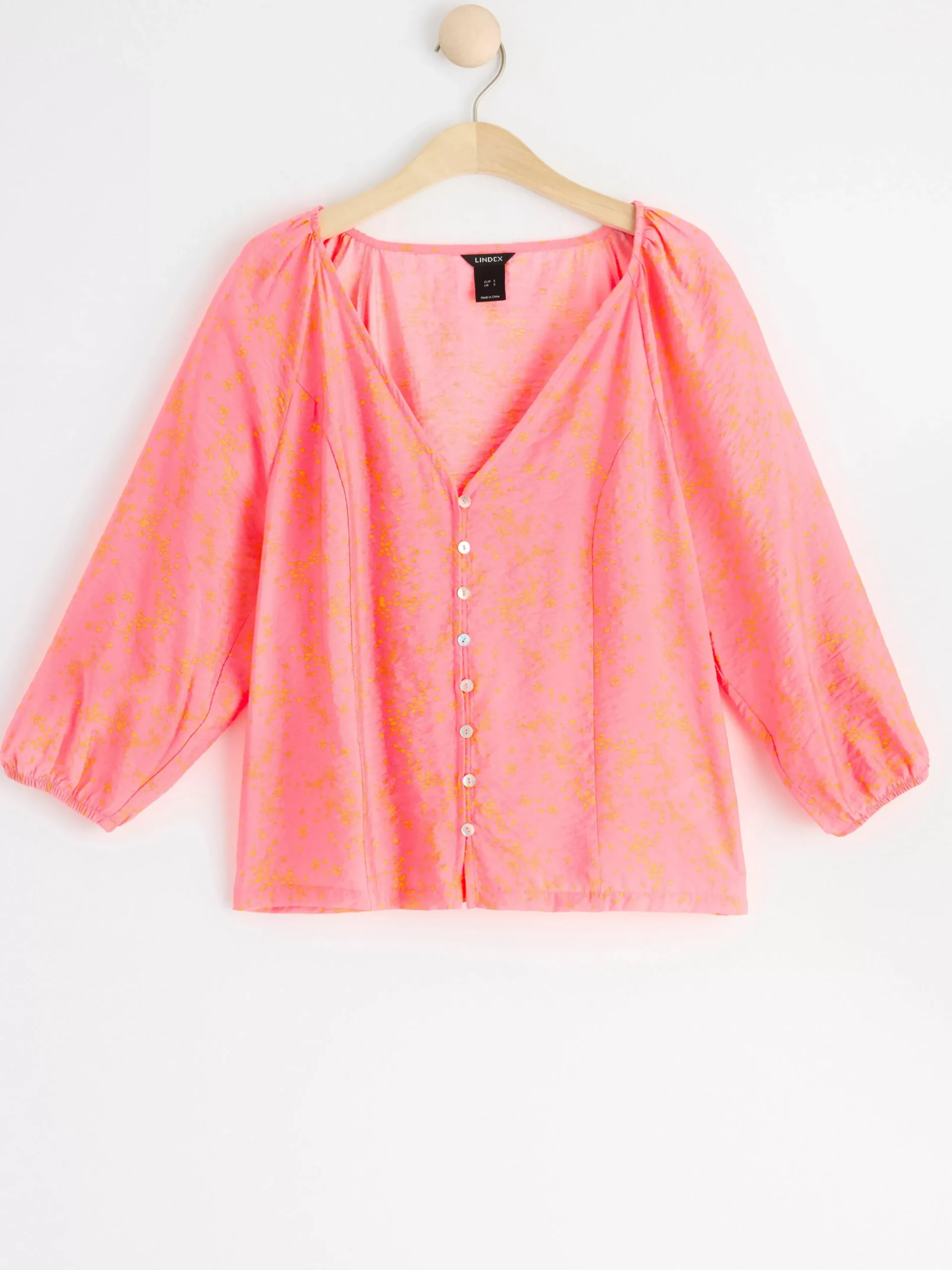 Blusar & Skjortor>Lindex Monstrad Blus Med Vid Arm Pink