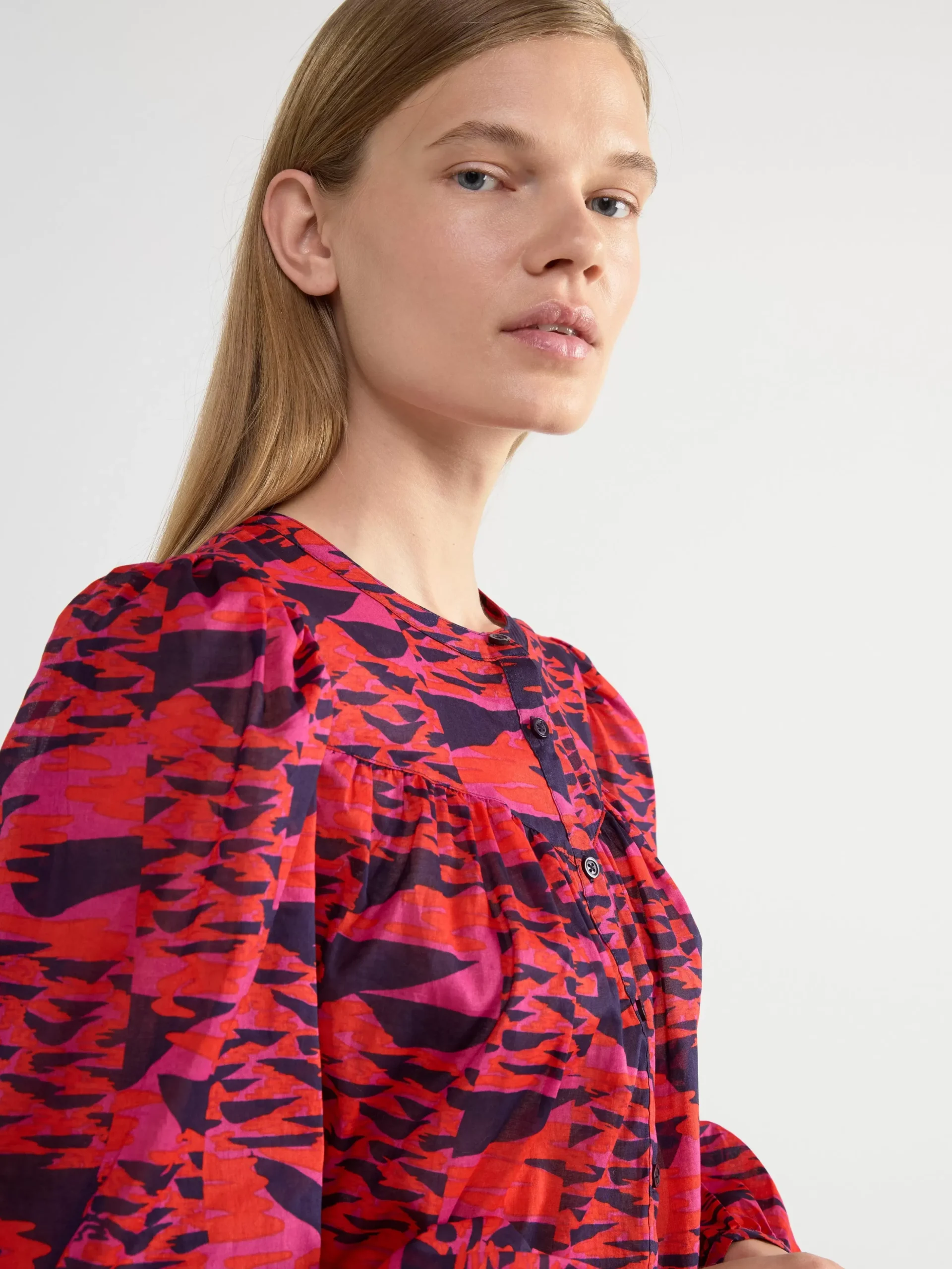 Blusar & Skjortor>Lindex Monstrad Bomullsblus Med Knappning Red