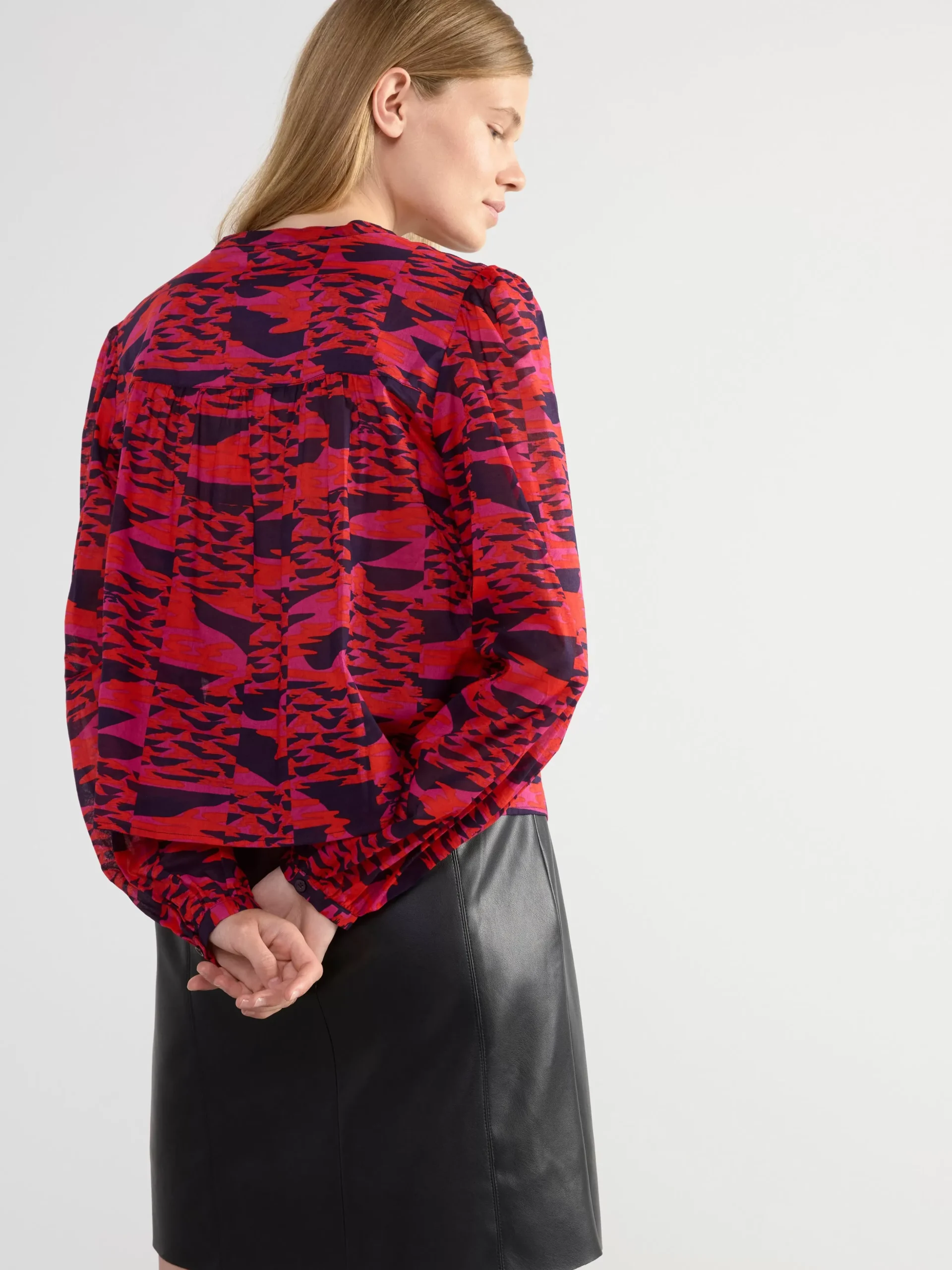Blusar & Skjortor>Lindex Monstrad Bomullsblus Med Knappning Red