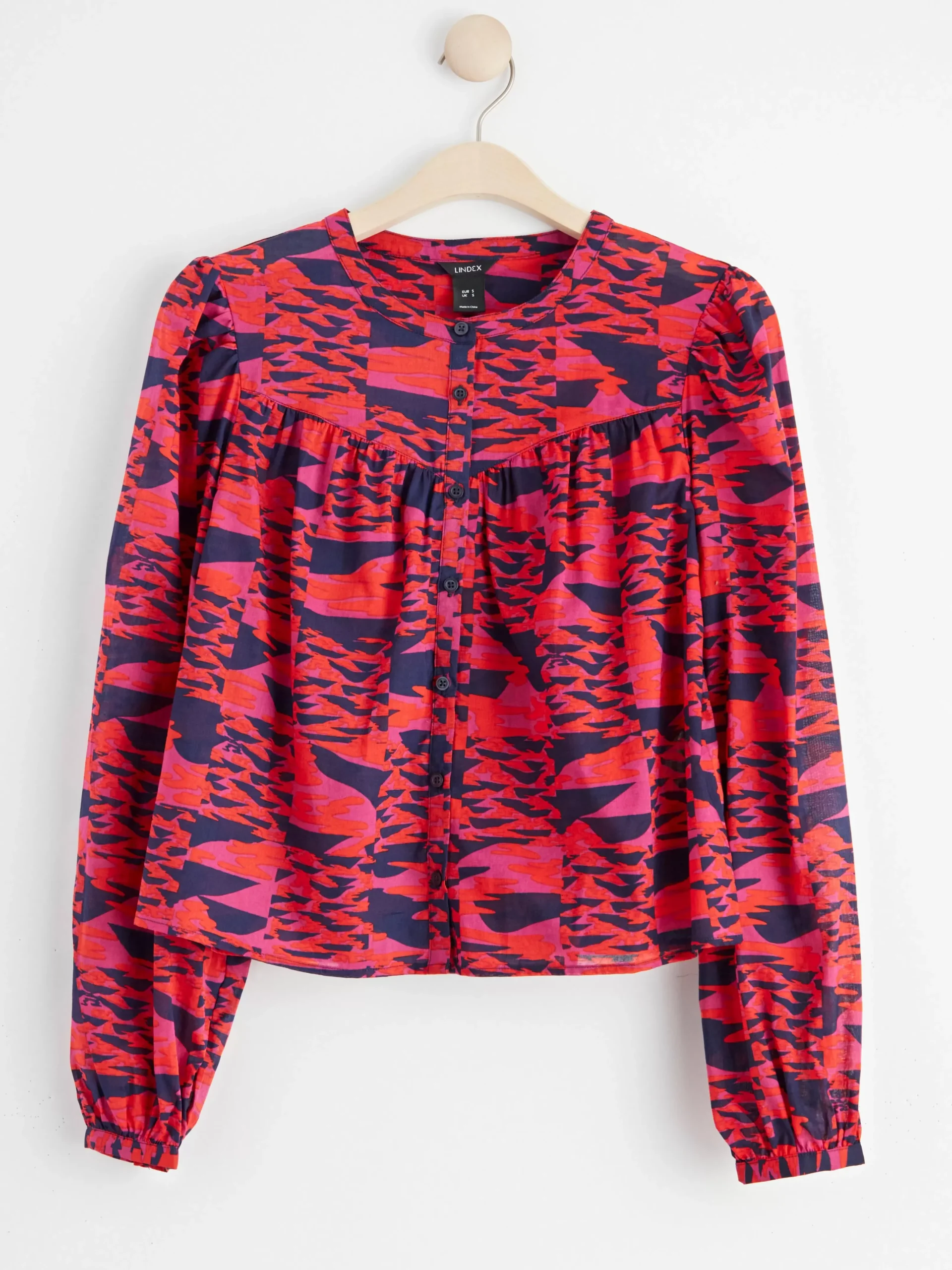 Blusar & Skjortor>Lindex Monstrad Bomullsblus Med Knappning Red