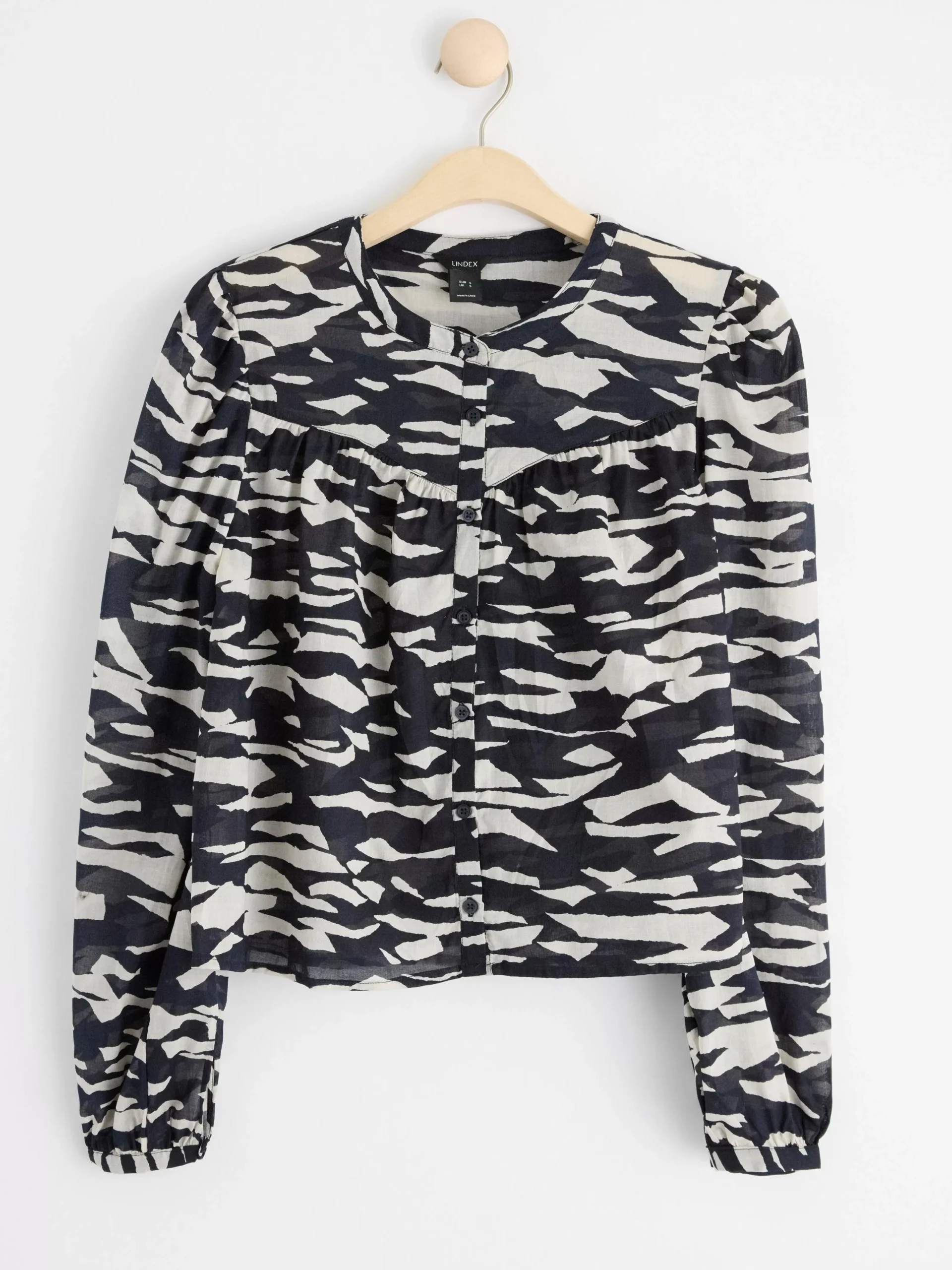 Blusar & Skjortor>Lindex Monstrad Bomullsblus Med Knappning Dark Blue