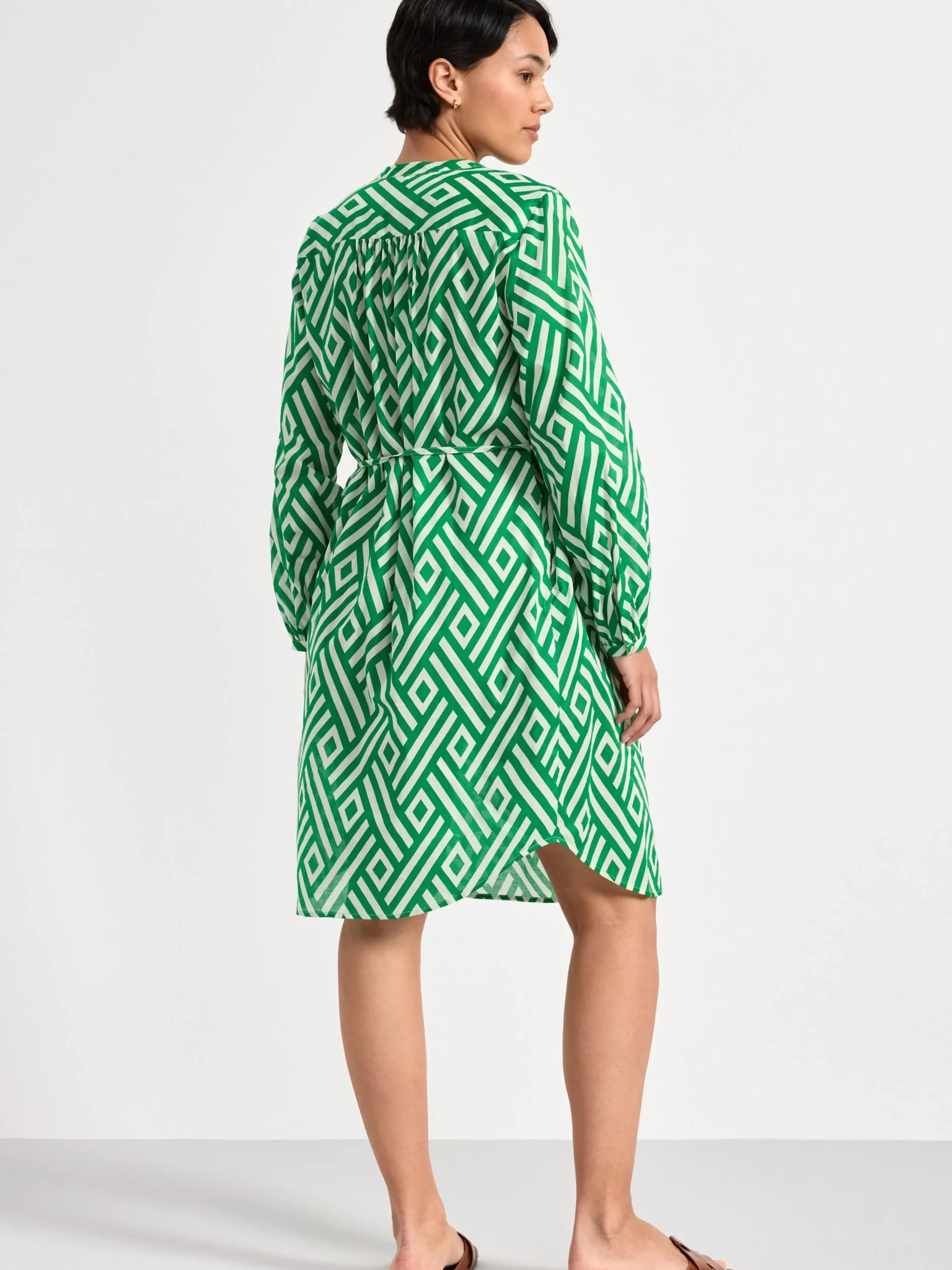 Klänningar>Lindex Monstrad Klanning Med Lang Arm Green