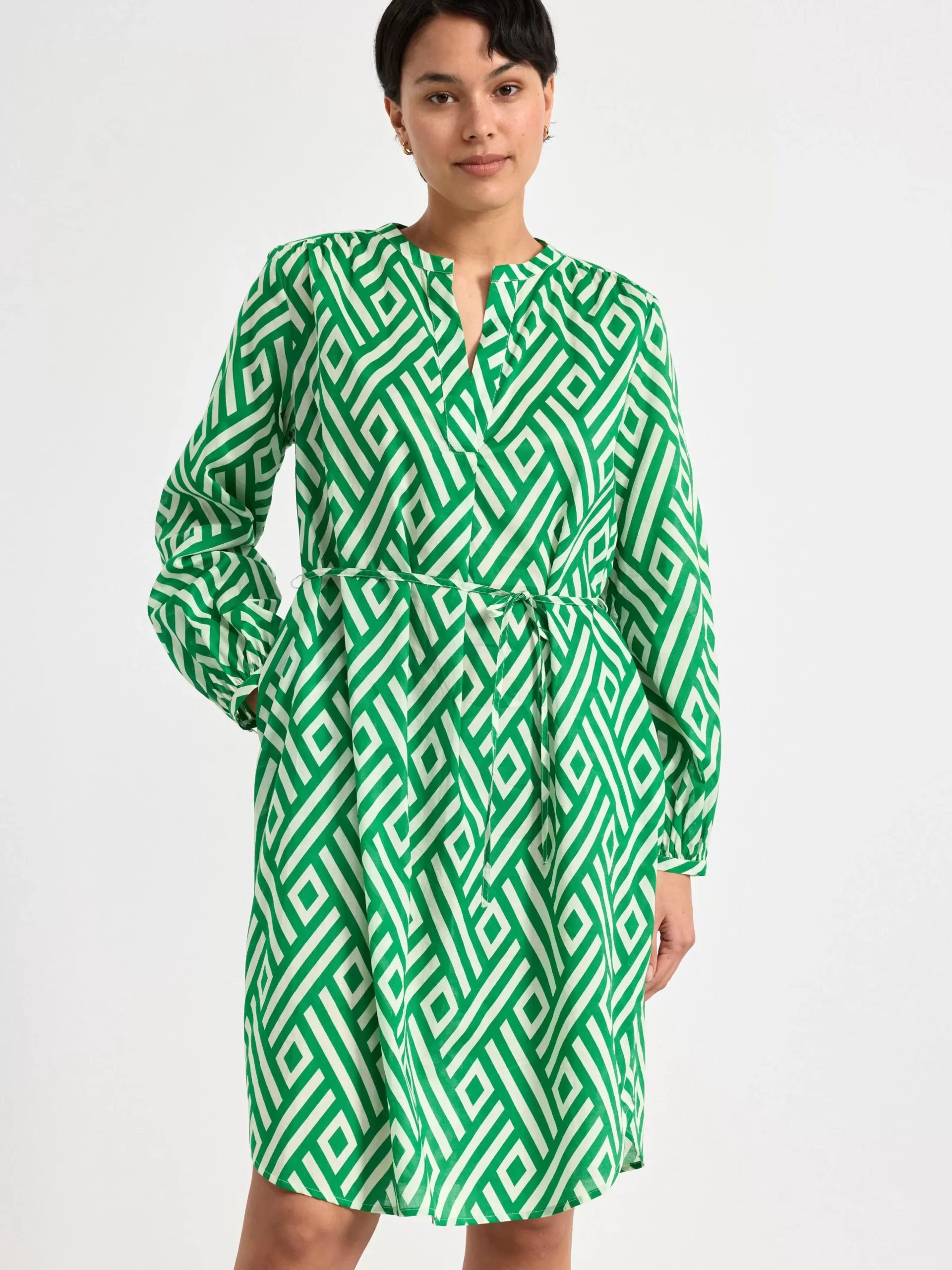 Klänningar>Lindex Monstrad Klanning Med Lang Arm Green