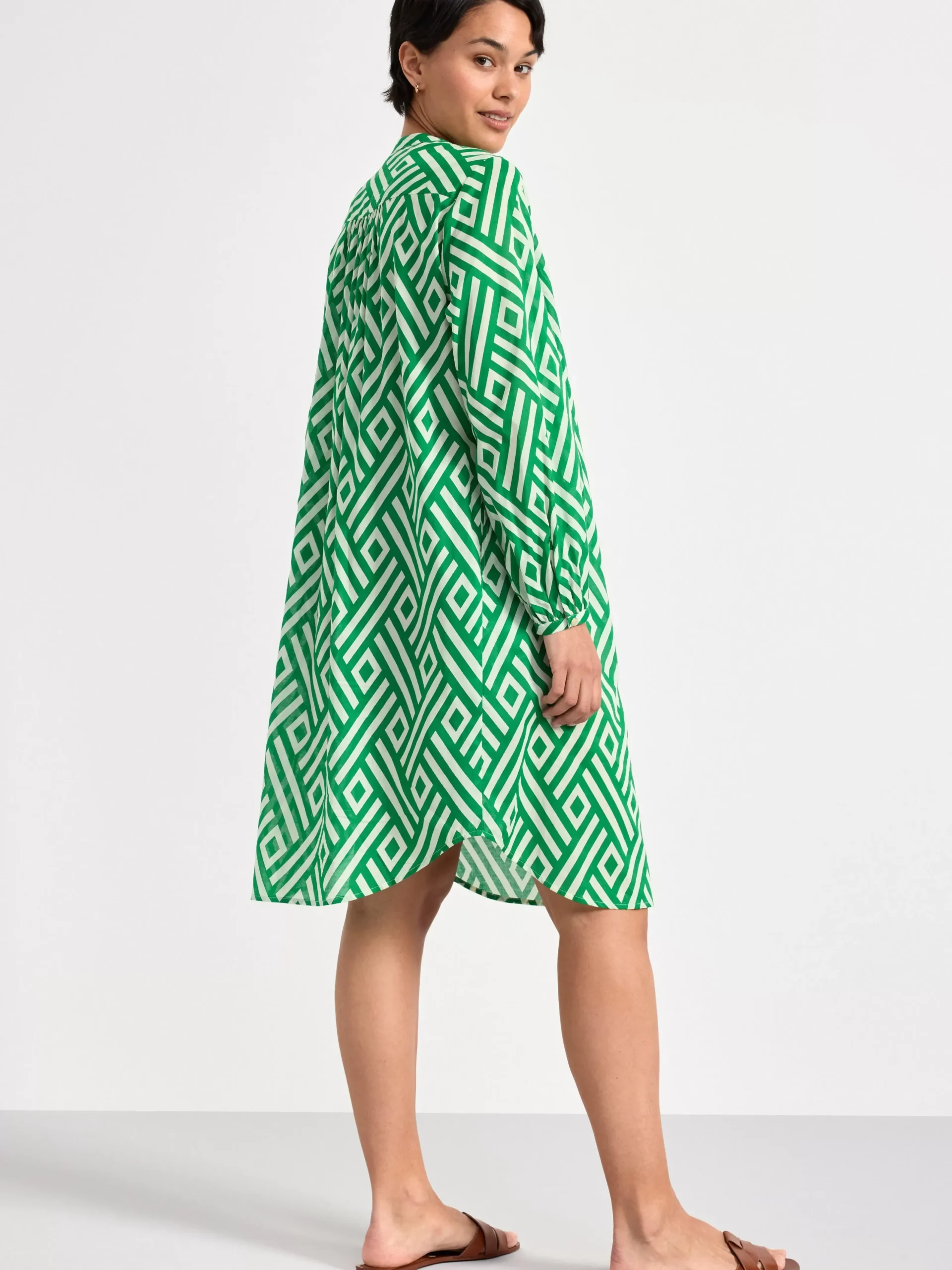 Klänningar>Lindex Monstrad Klanning Med Lang Arm Green