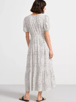 Klänningar>Lindex Monstrad Klanning Med Puffarm Light White