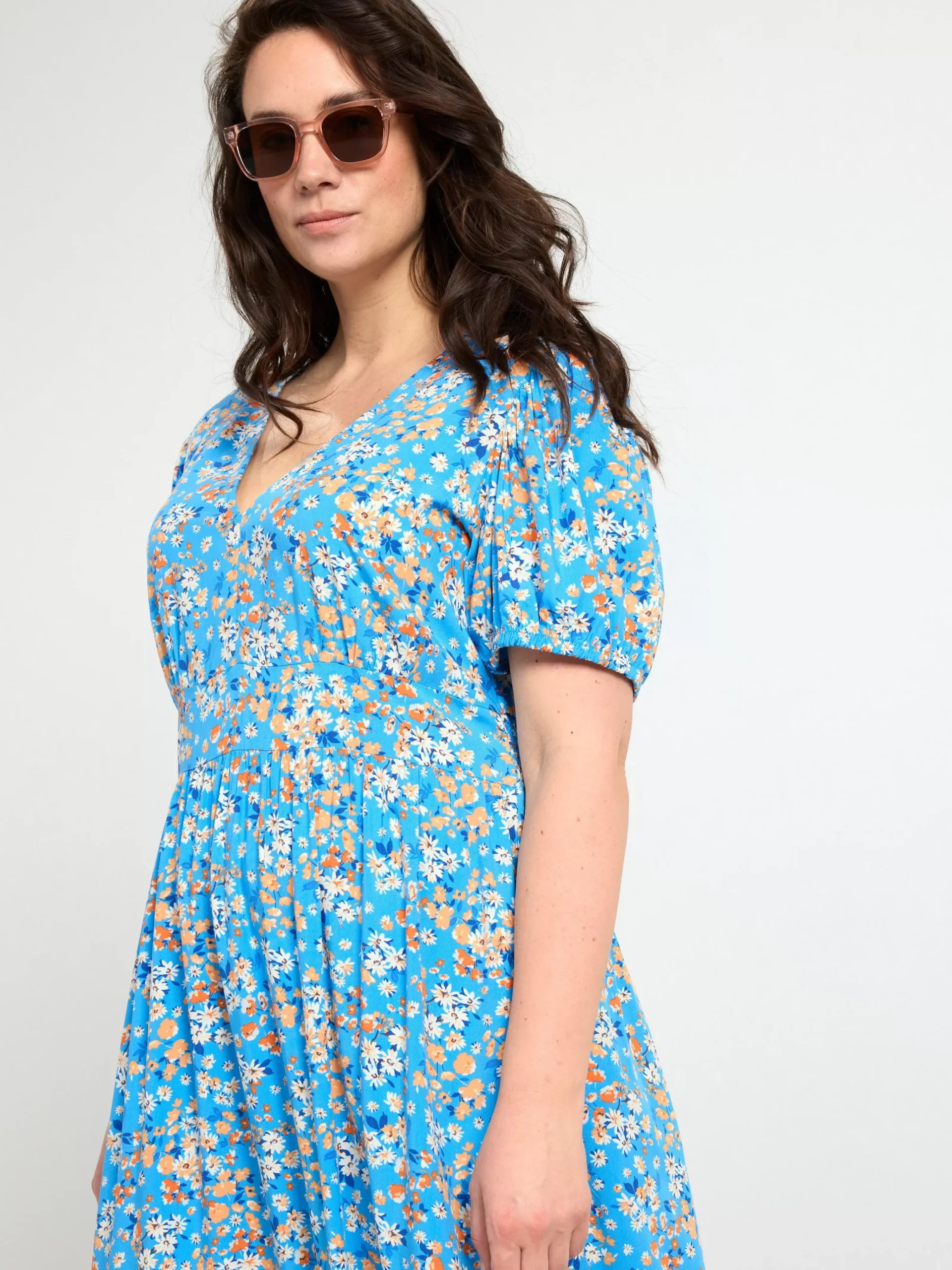 Klänningar>Lindex Monstrad Klanning Med Puffarm Blue