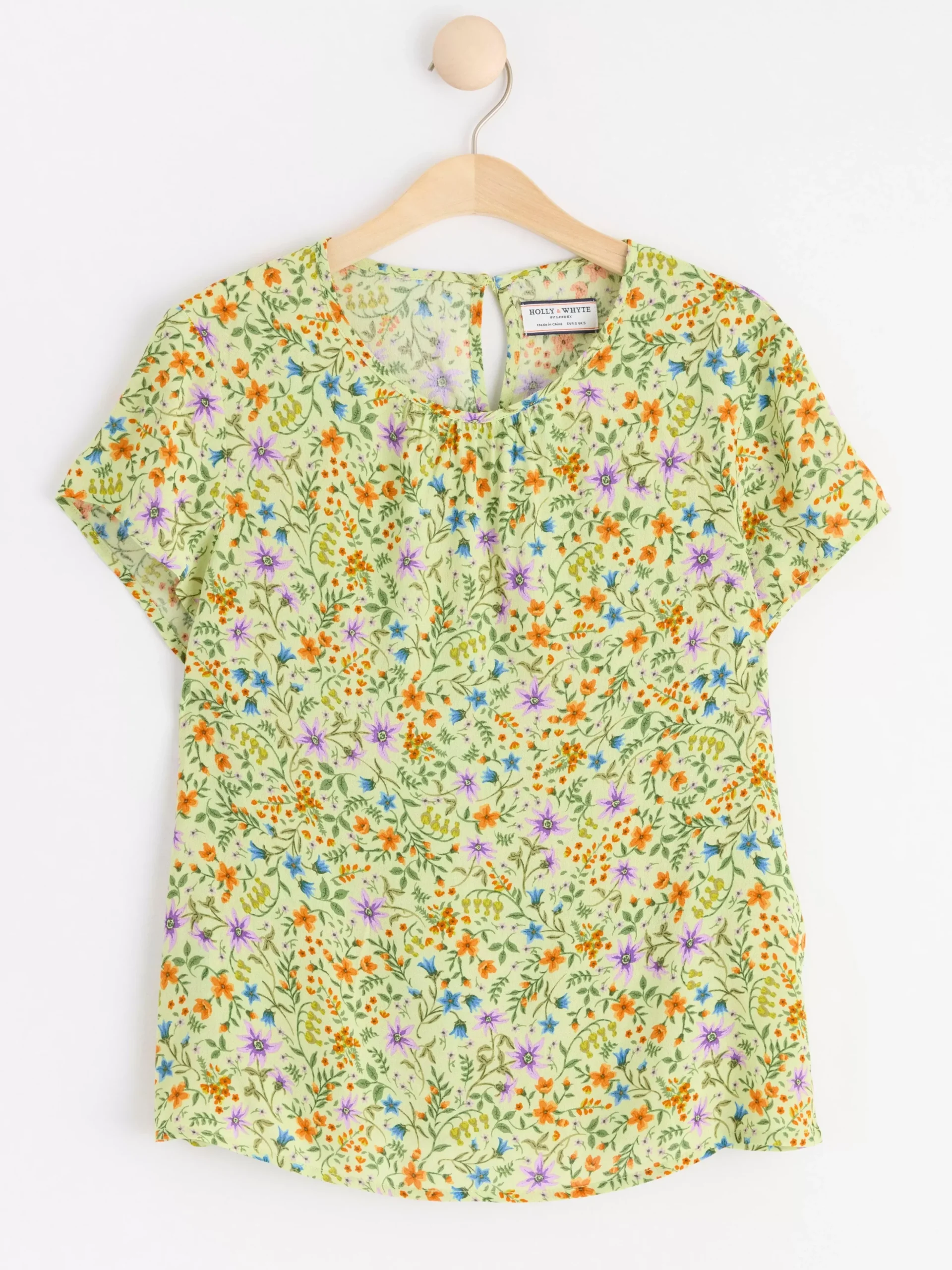 Toppar & T-Shirts>Lindex Monstrad Kortarmad Blus Light Dusty Yellow