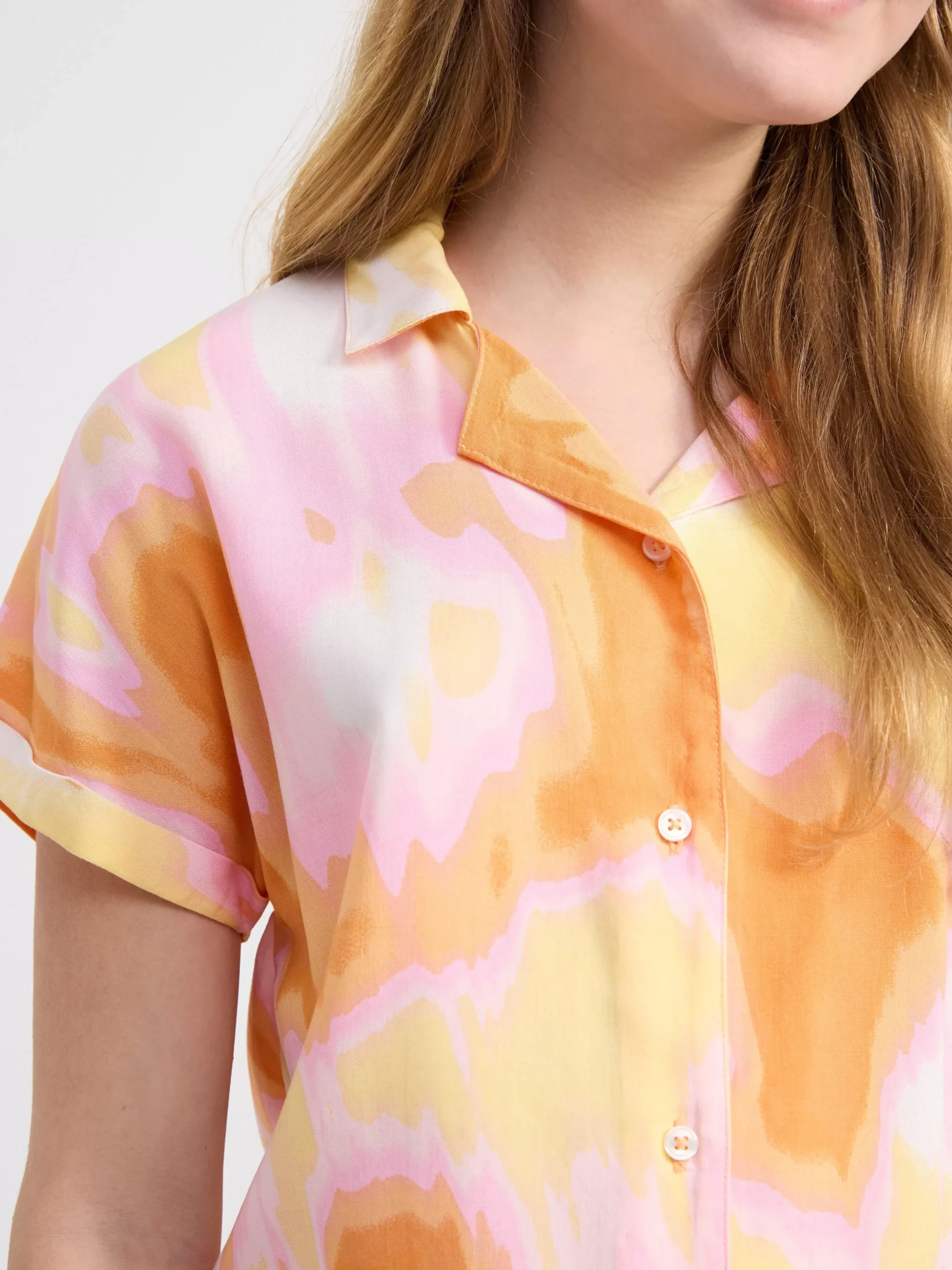 Skjortor & Blusar>Lindex Monstrad Kortarmad Blus Light Orange