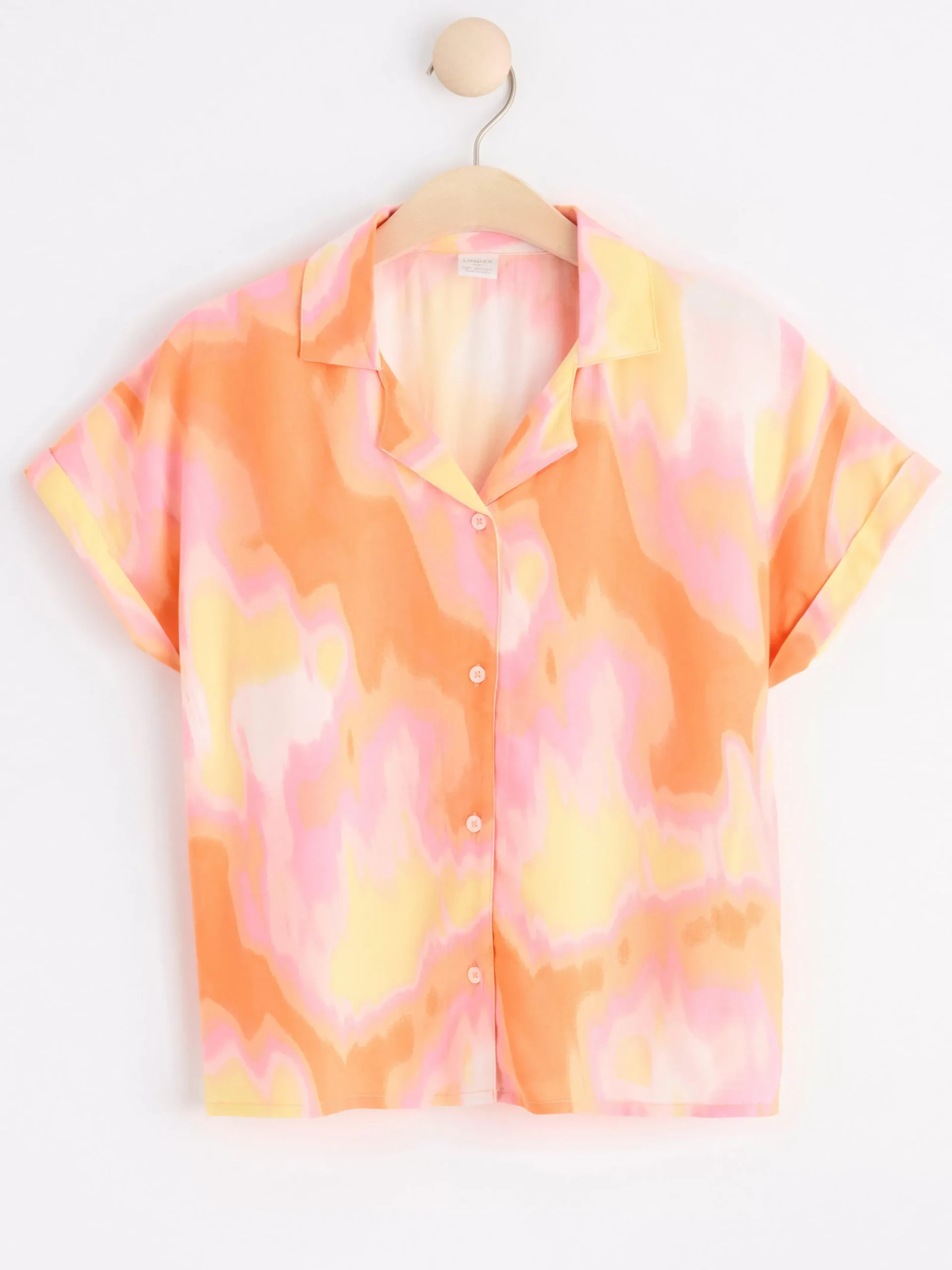 Skjortor & Blusar>Lindex Monstrad Kortarmad Blus Light Orange
