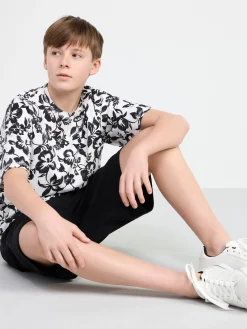 Toppar & T-Shirts>Lindex Monstrad Kortarmad Topp I Slubtrika Black