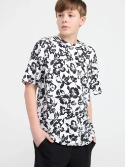 Toppar & T-Shirts>Lindex Monstrad Kortarmad Topp I Slubtrika Black